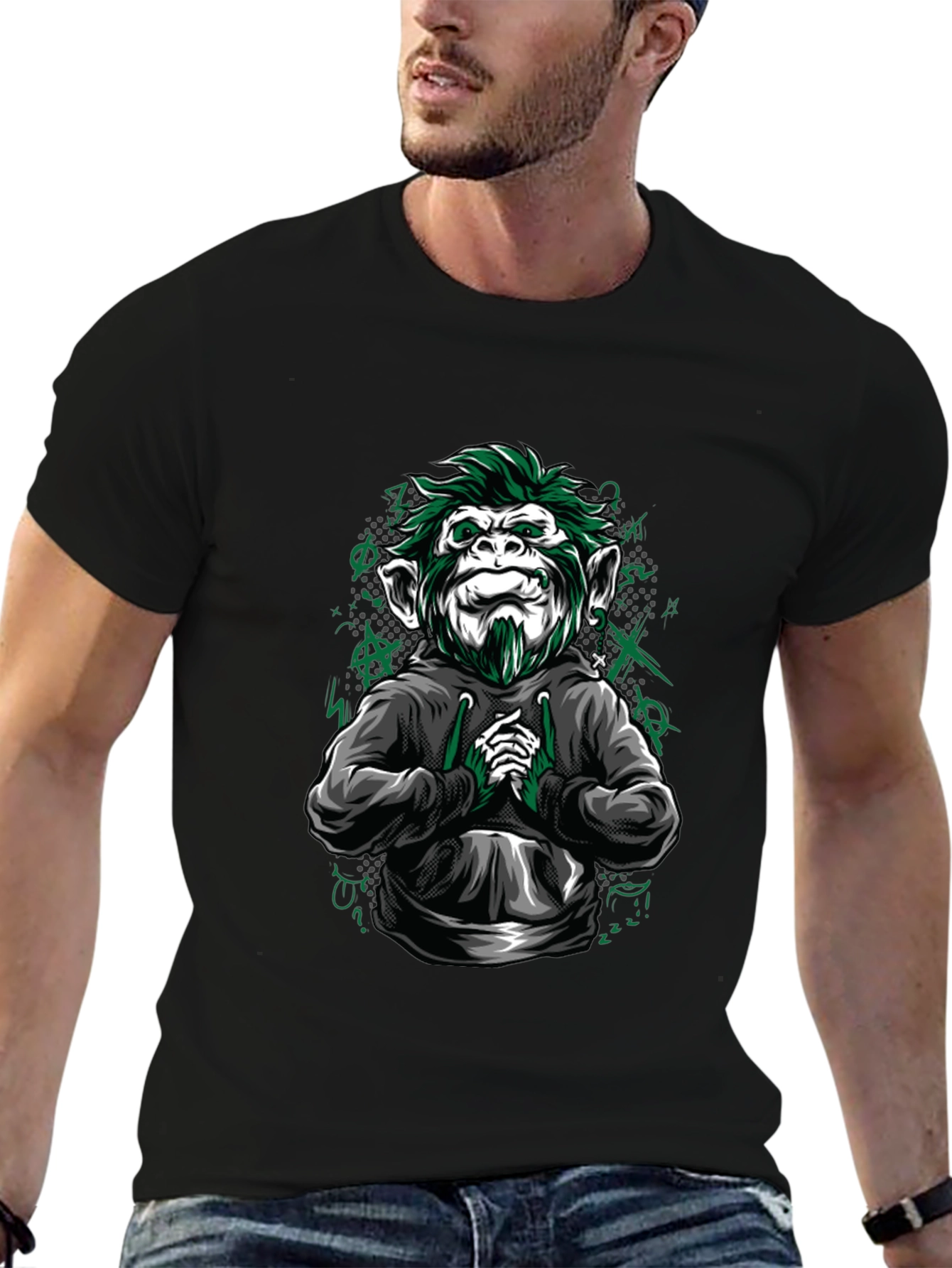 Black Urban Monkey Graphic Tee - Cool & Edgy Design view 6