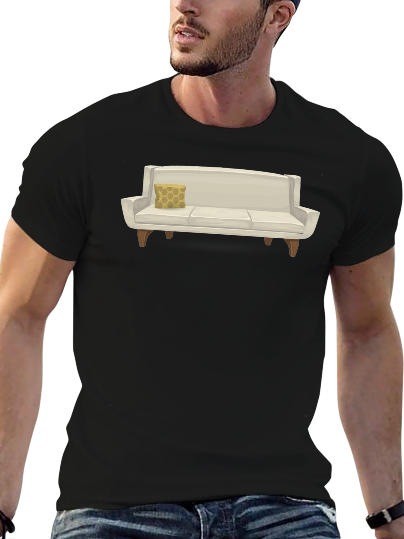 Black Modern Couch Graphic Tee - Comfortable Black T-Shirt view 6