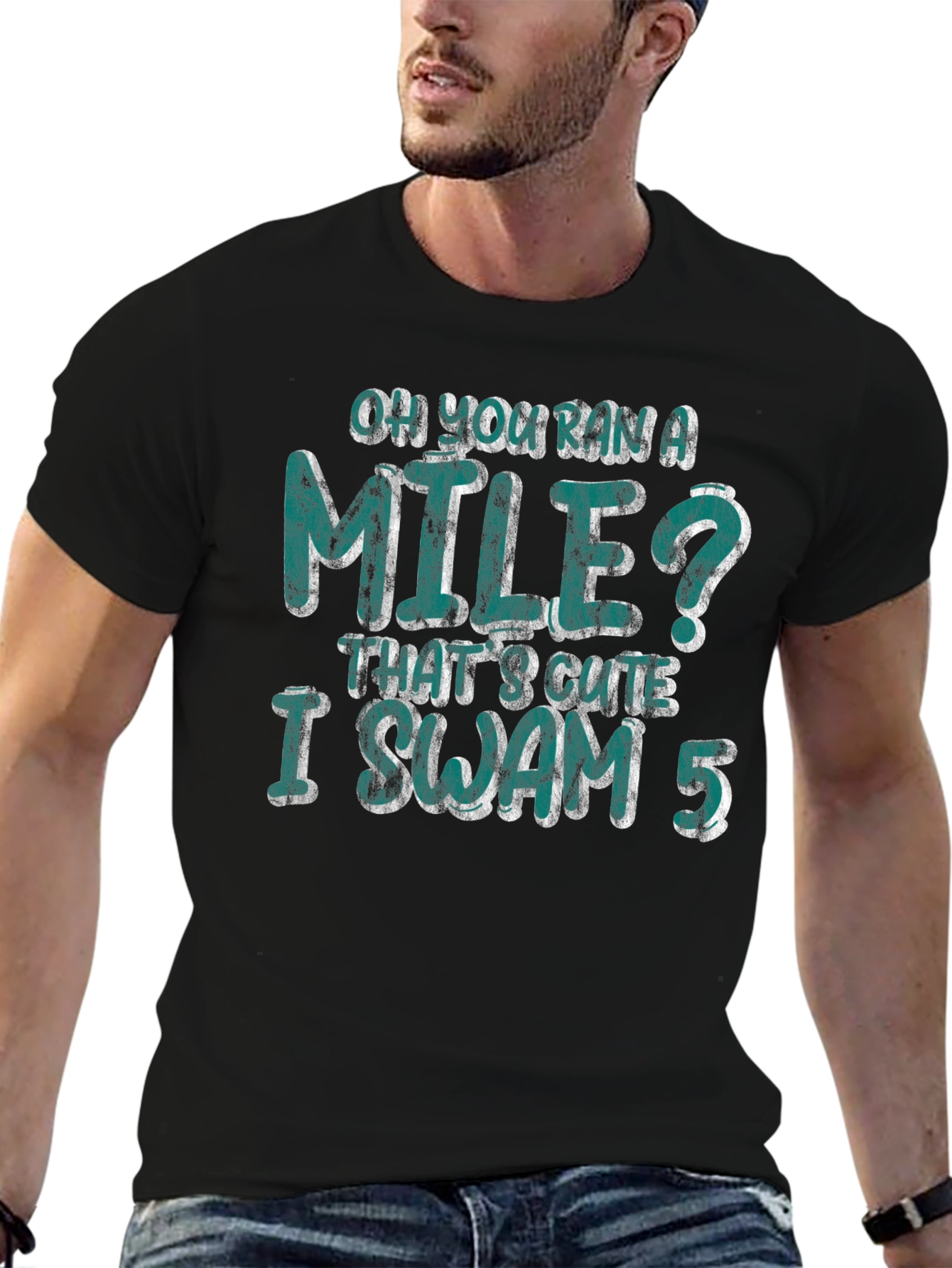 Black Oh You Ran a Mile Funny Swimmer T-Shirt view 6