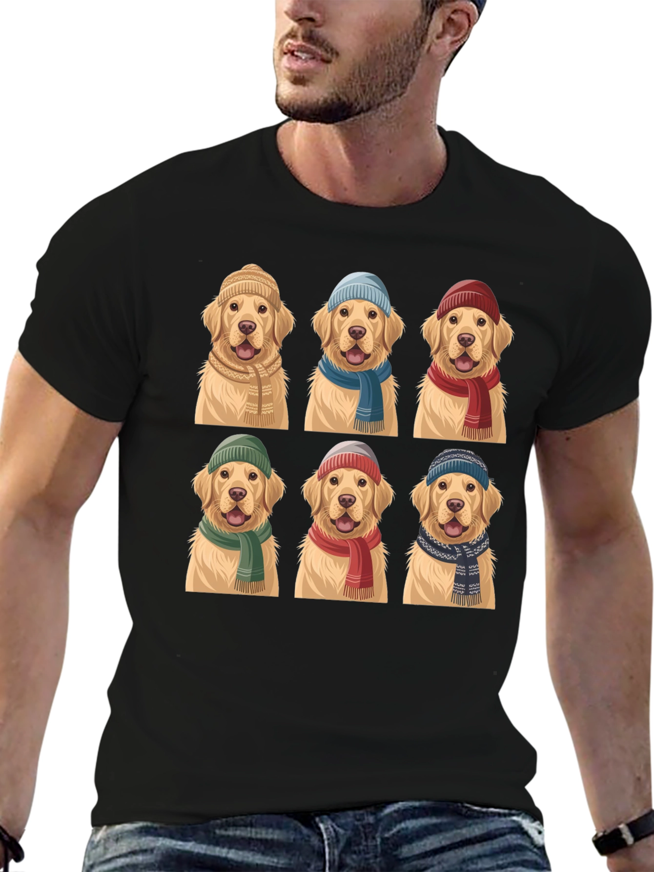 Black Golden Retriever Hats & Scarves T-Shirt view 6