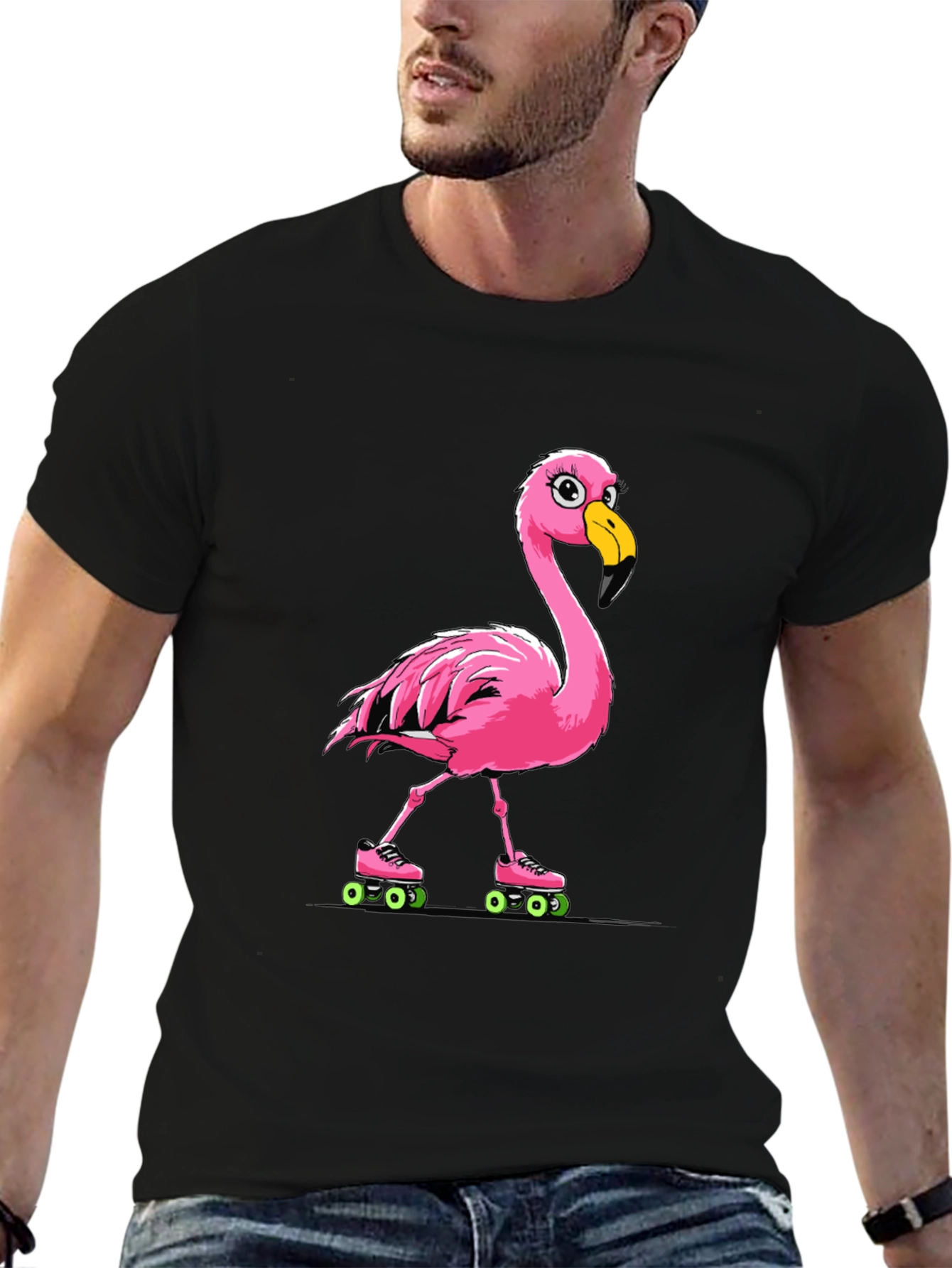 Black Flamingo Roller Skate T-Shirt view 6