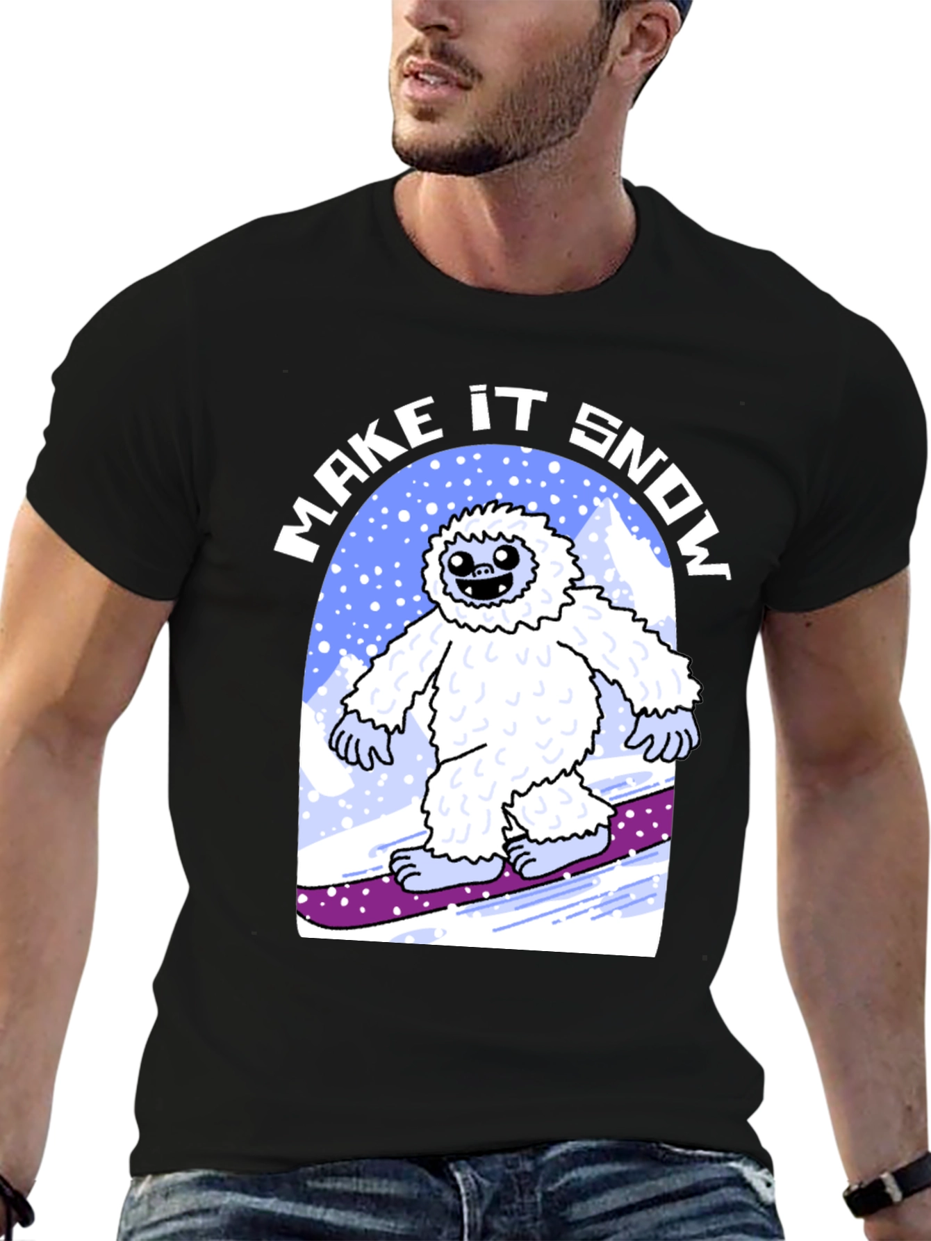 Black Make It Snow Yeti T-Shirt view 6