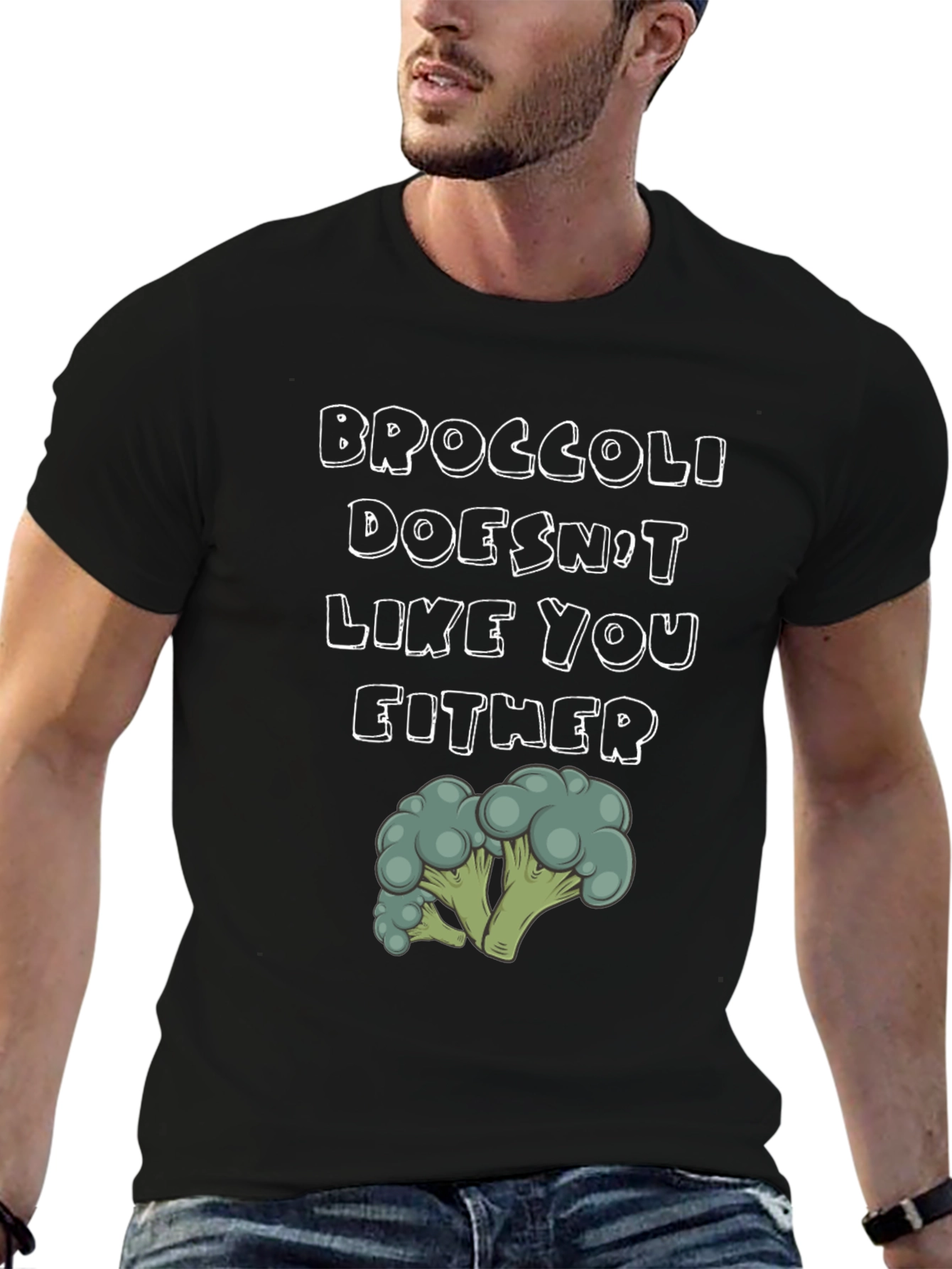 Black Broccoli Doesn't Like You Either Graphic T-Shirt view 6