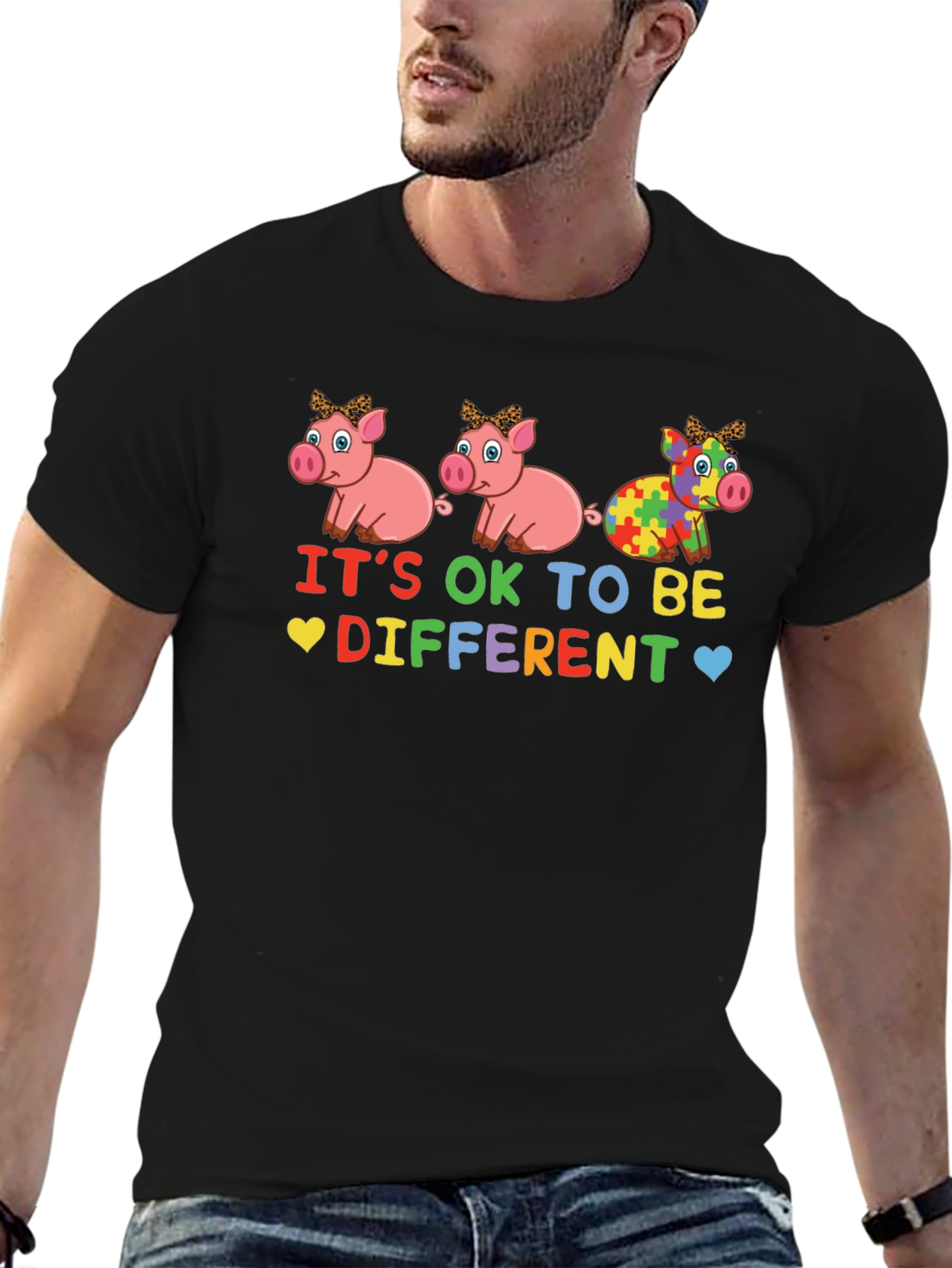 Black It's OK to Be Different Autism Awareness T-Shirt view 6