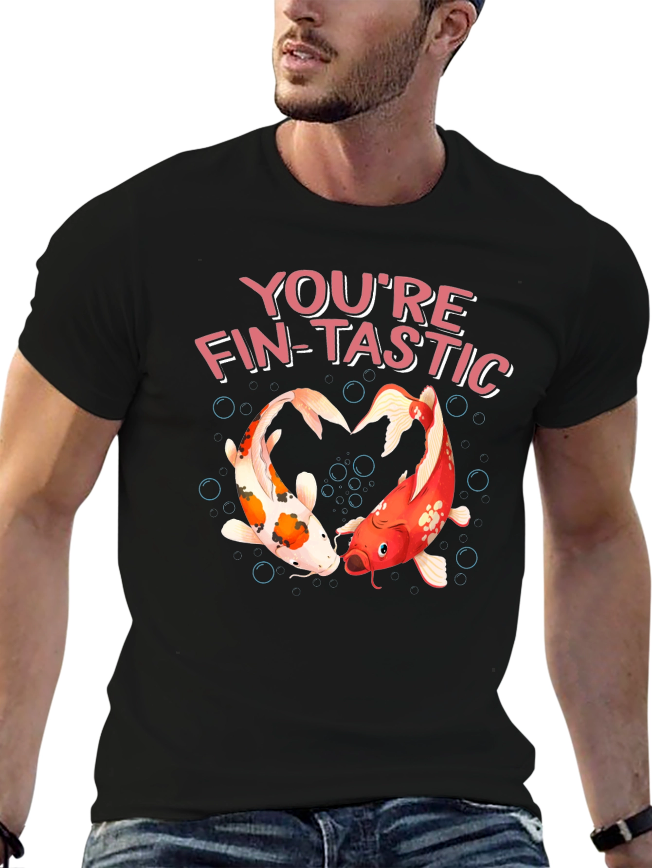 Black You're Fin-Tastic Koi Fish T-Shirt view 6