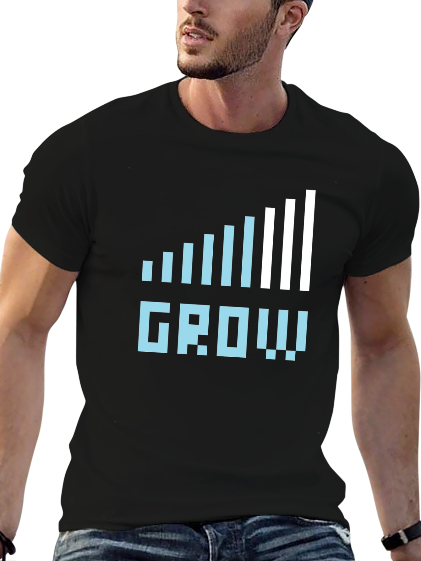 Black Grow Graphic Tee - Black Casual Cotton T-Shirt view 6