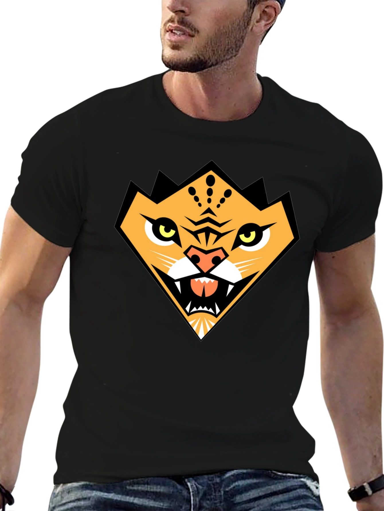 Black Geometric Tiger Graphic Tee - Black Cotton Comfort view 6