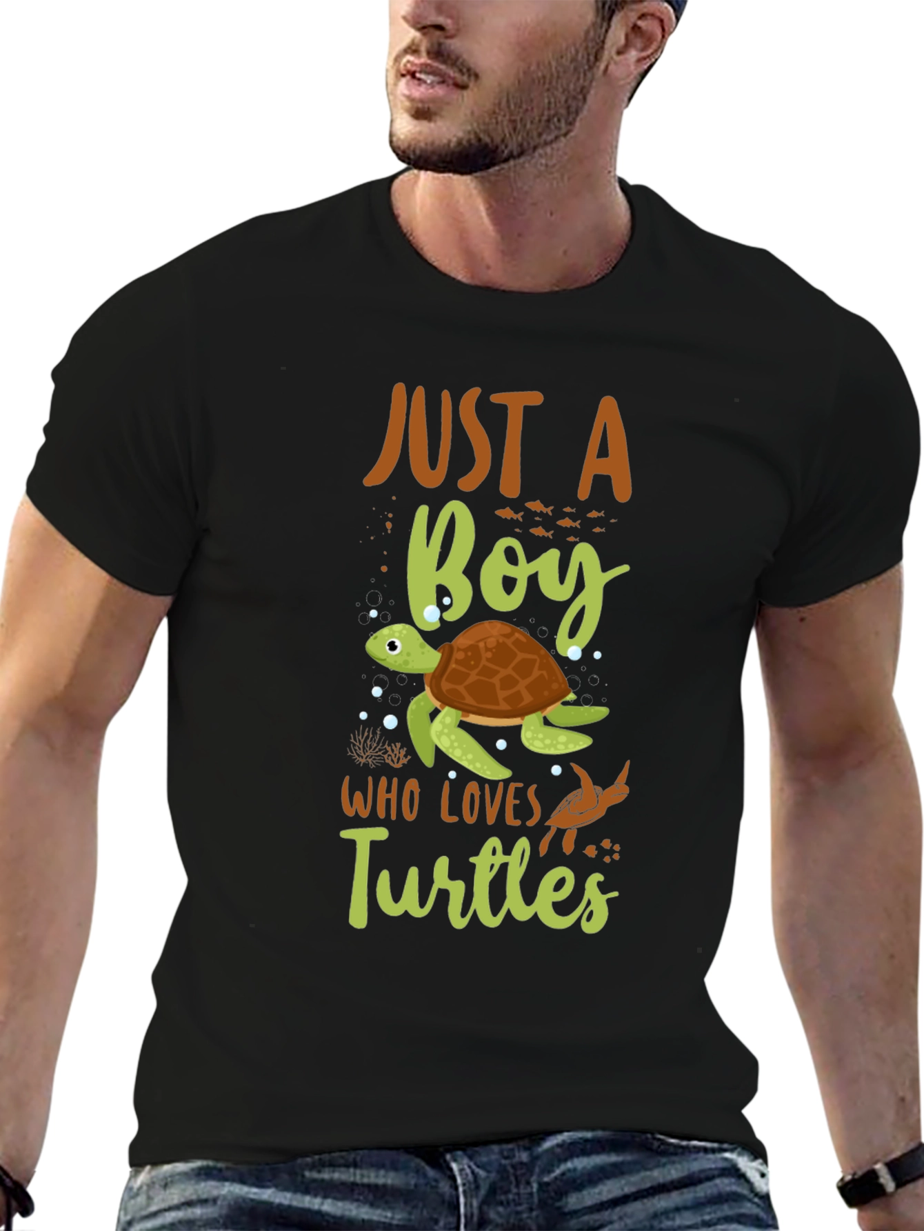 Black Just A Boy Who Loves Turtles Black T-Shirt view 6