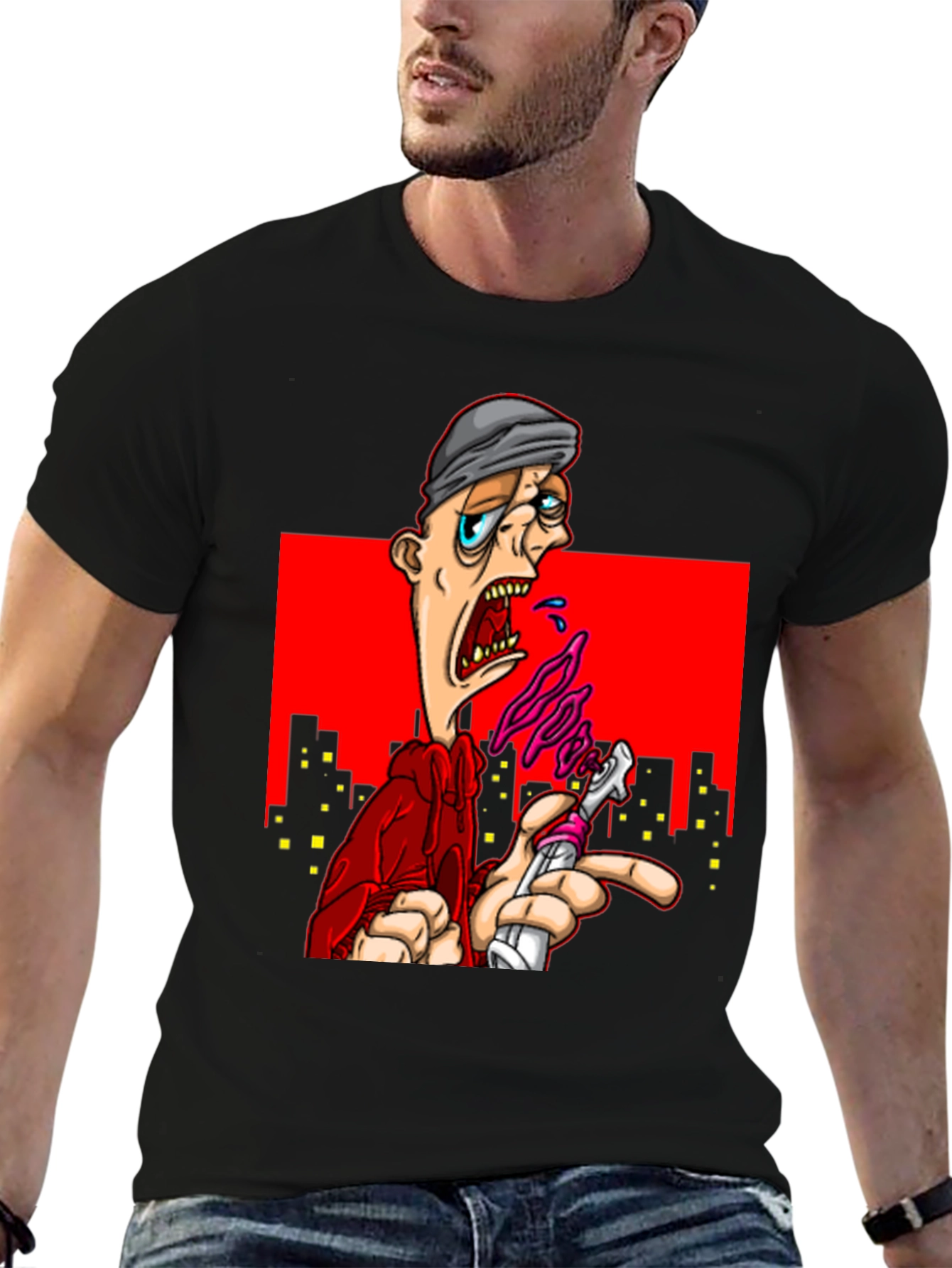 Black Edgy Cartoon Graphic T-Shirt - Urban Style view 6
