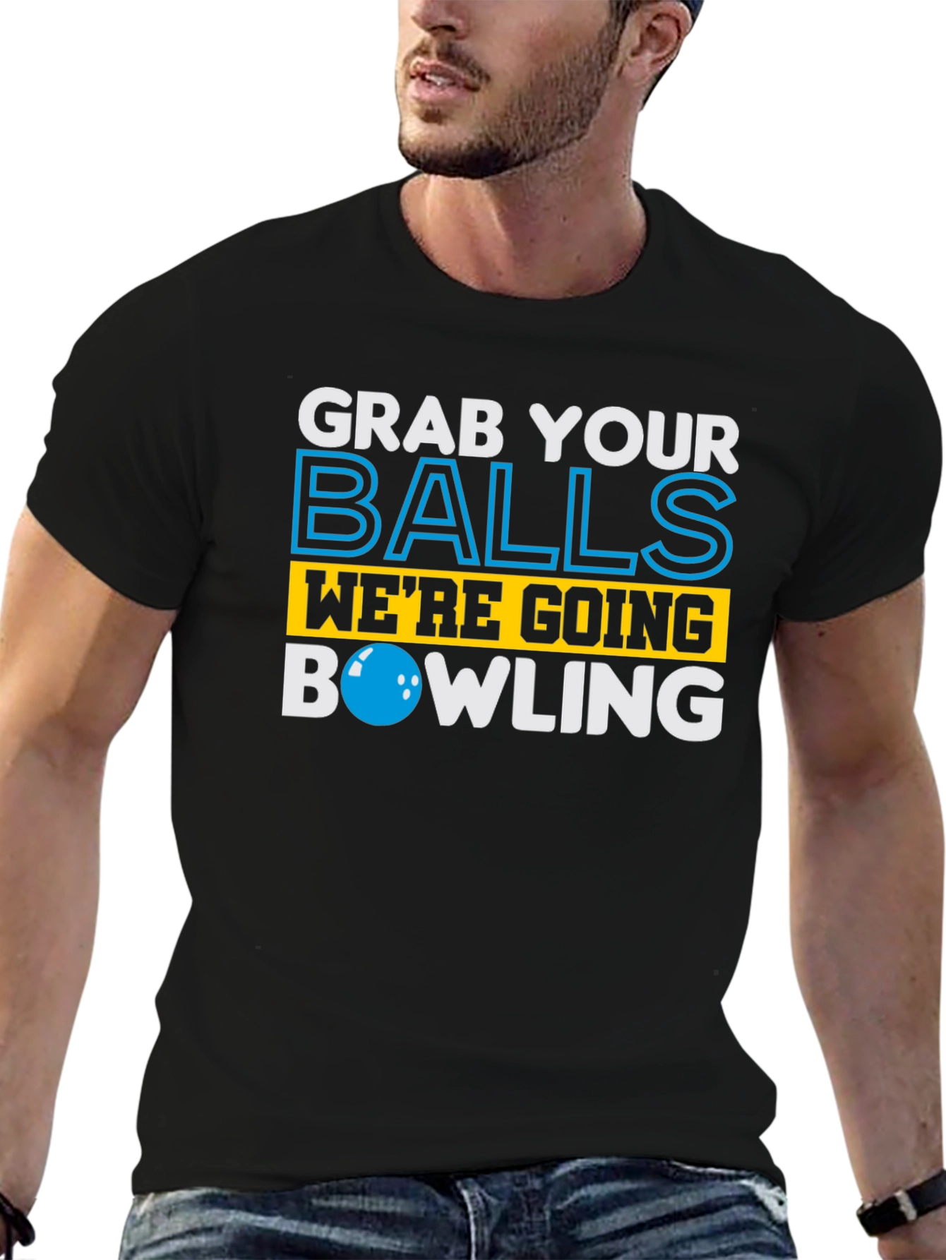 Black Grab Your Balls Bowling Graphic Tee - Funny Bowling Shirt view 6