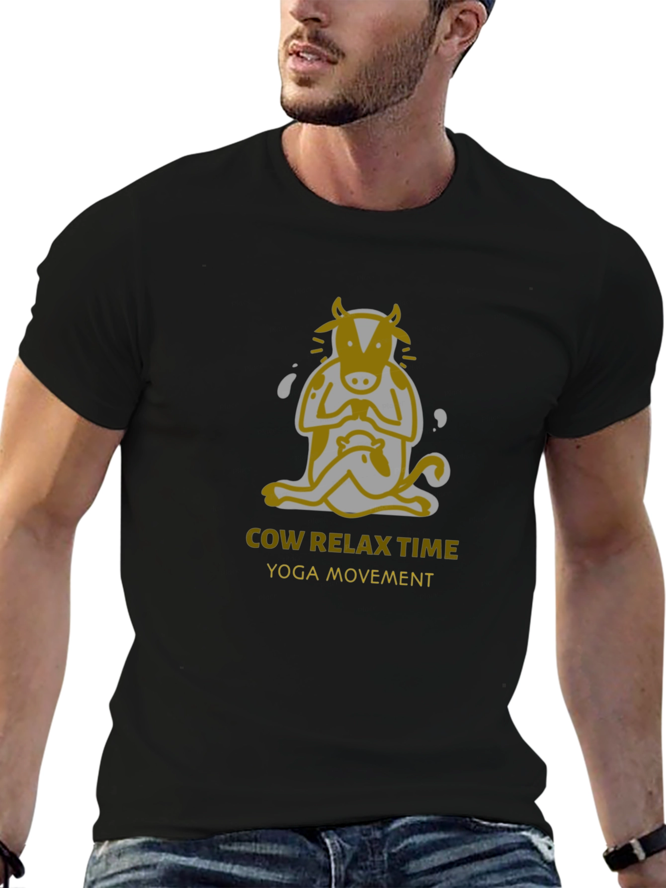 Black Cow Relax Time Yoga T-Shirt - Funny Meditating Tee view 6