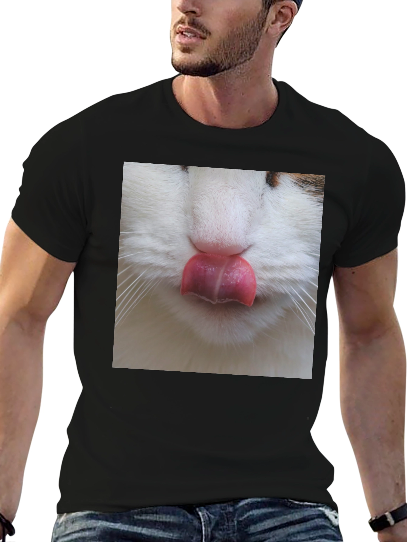 Black Funny Cat Tongue T-Shirt - Black Graphic Tee view 6