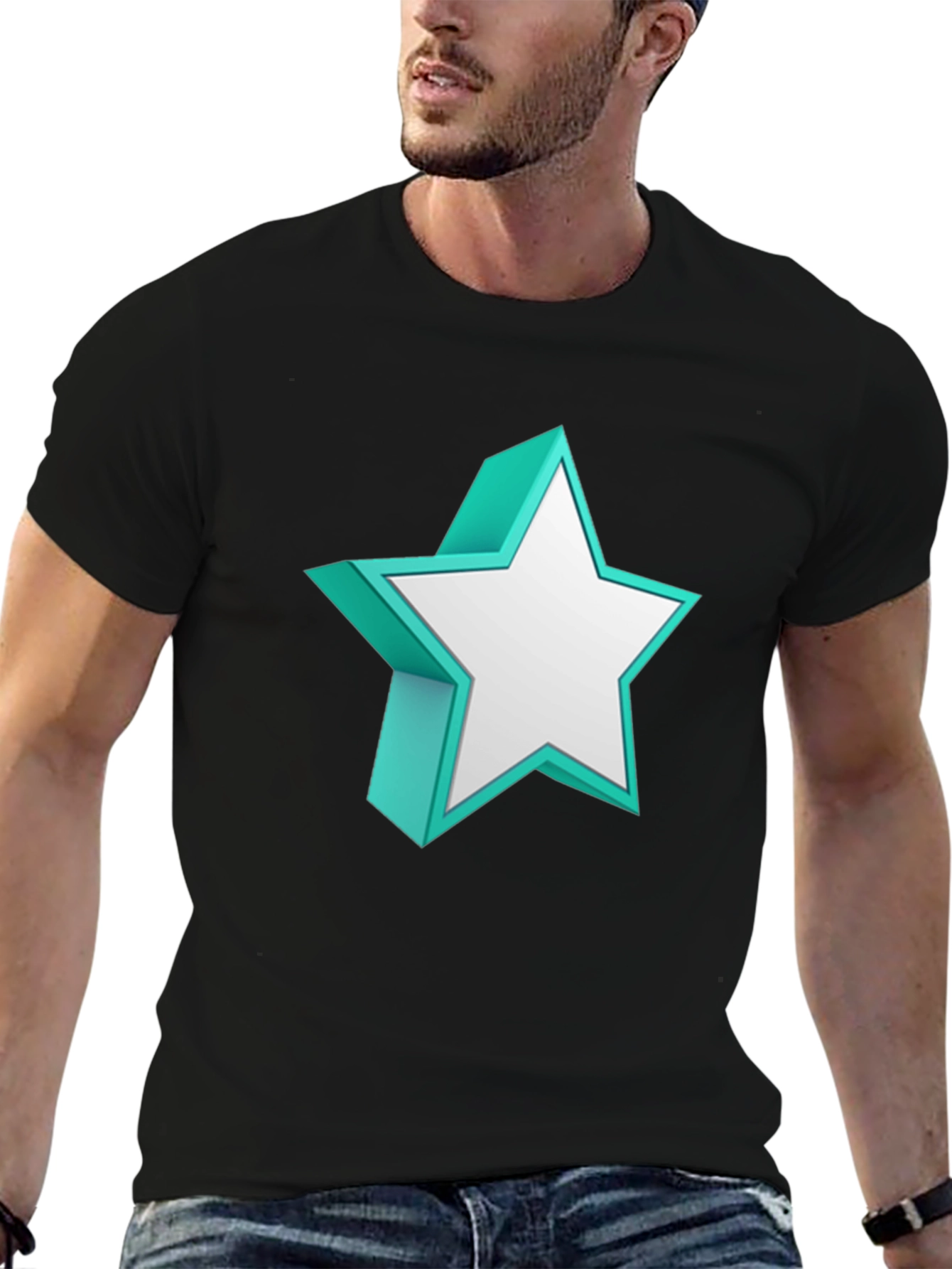 Black 3D Star Graphic Tee - Bold Style Statement view 6