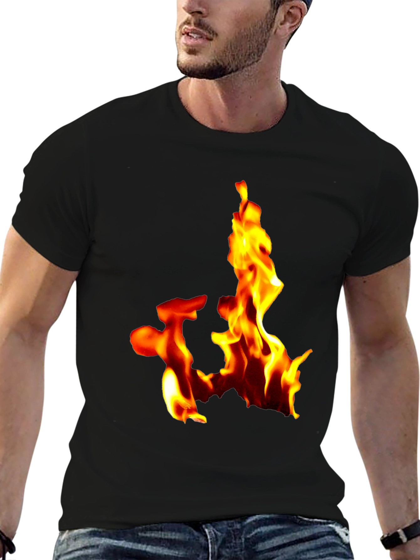 Black Fiery Flames Graphic Tee - Bold Black T-Shirt view 6