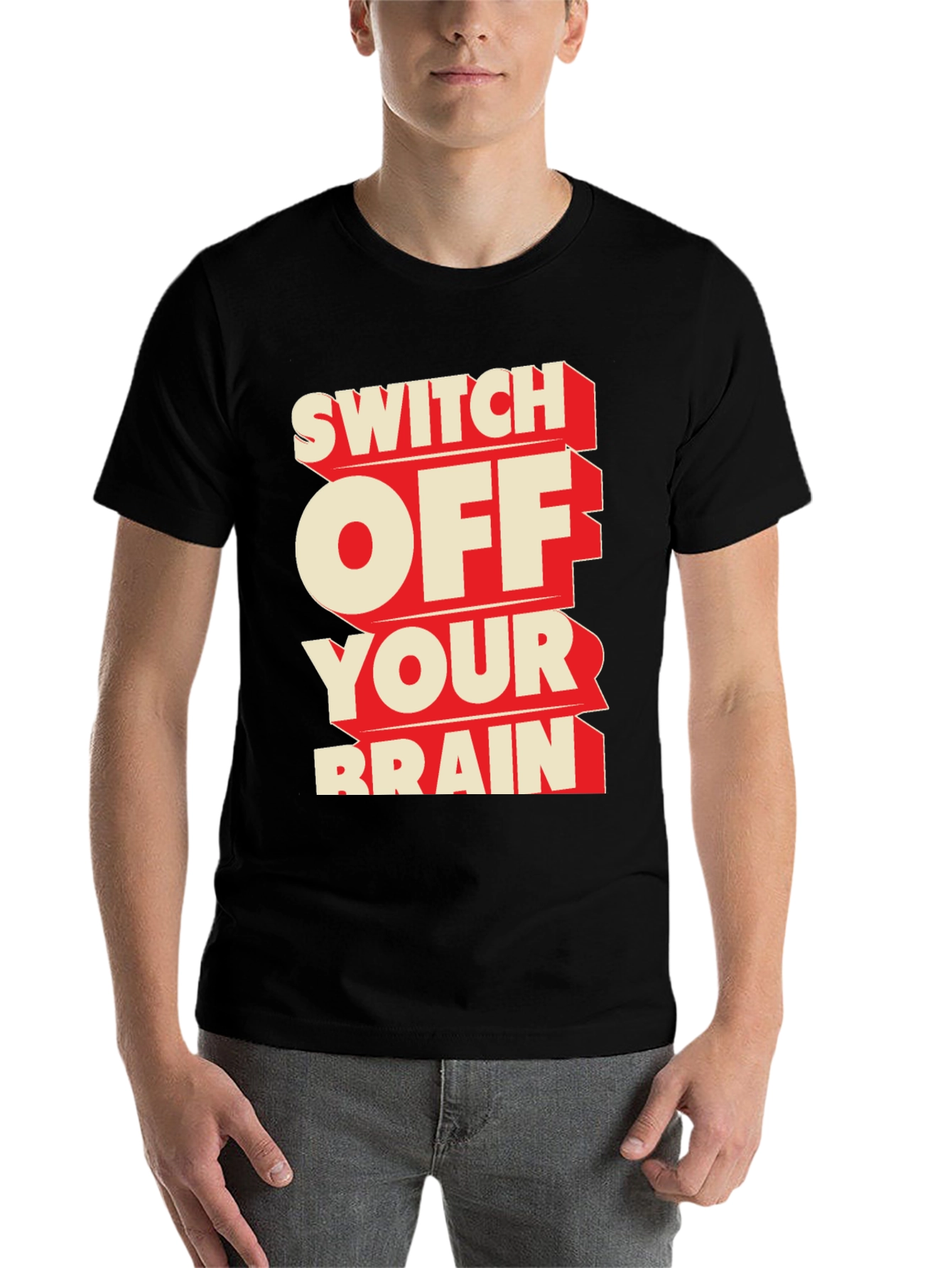 Black Switch Off Your Brain Black Graphic Tee view 7