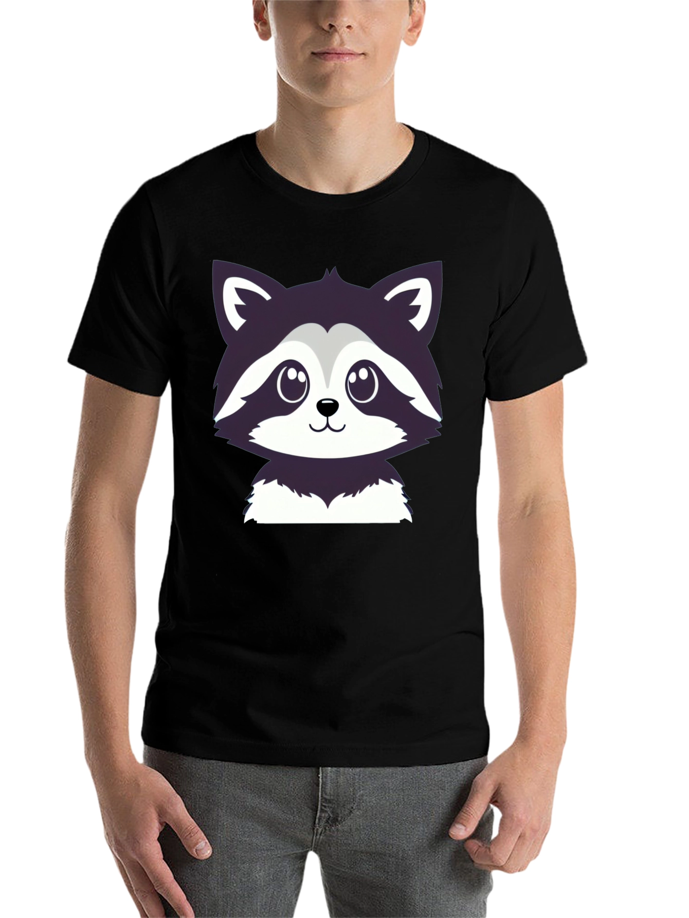 Black Cute Raccoon Graphic Tee - Soft Cotton Blend view 7