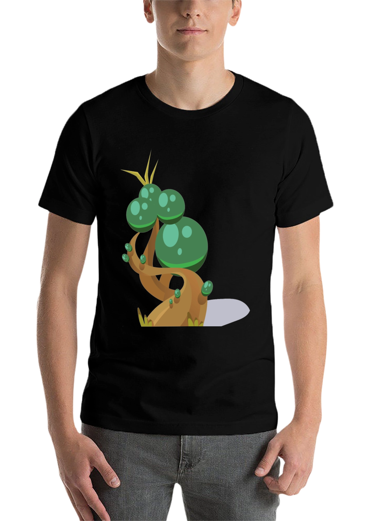 Black Cartoon Tree Graphic Tee - Black Cotton Blend T-Shirt view 7
