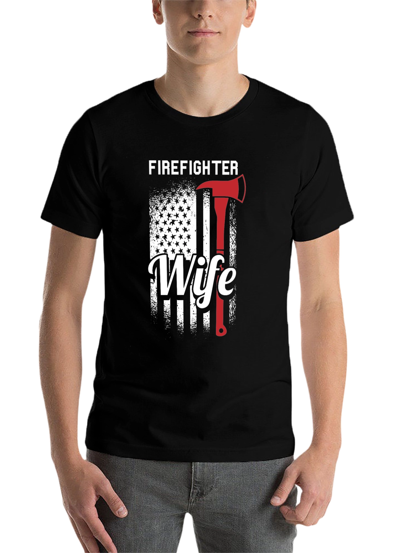 Black Firefighter Wife Graphic Tee - American Flag view 7