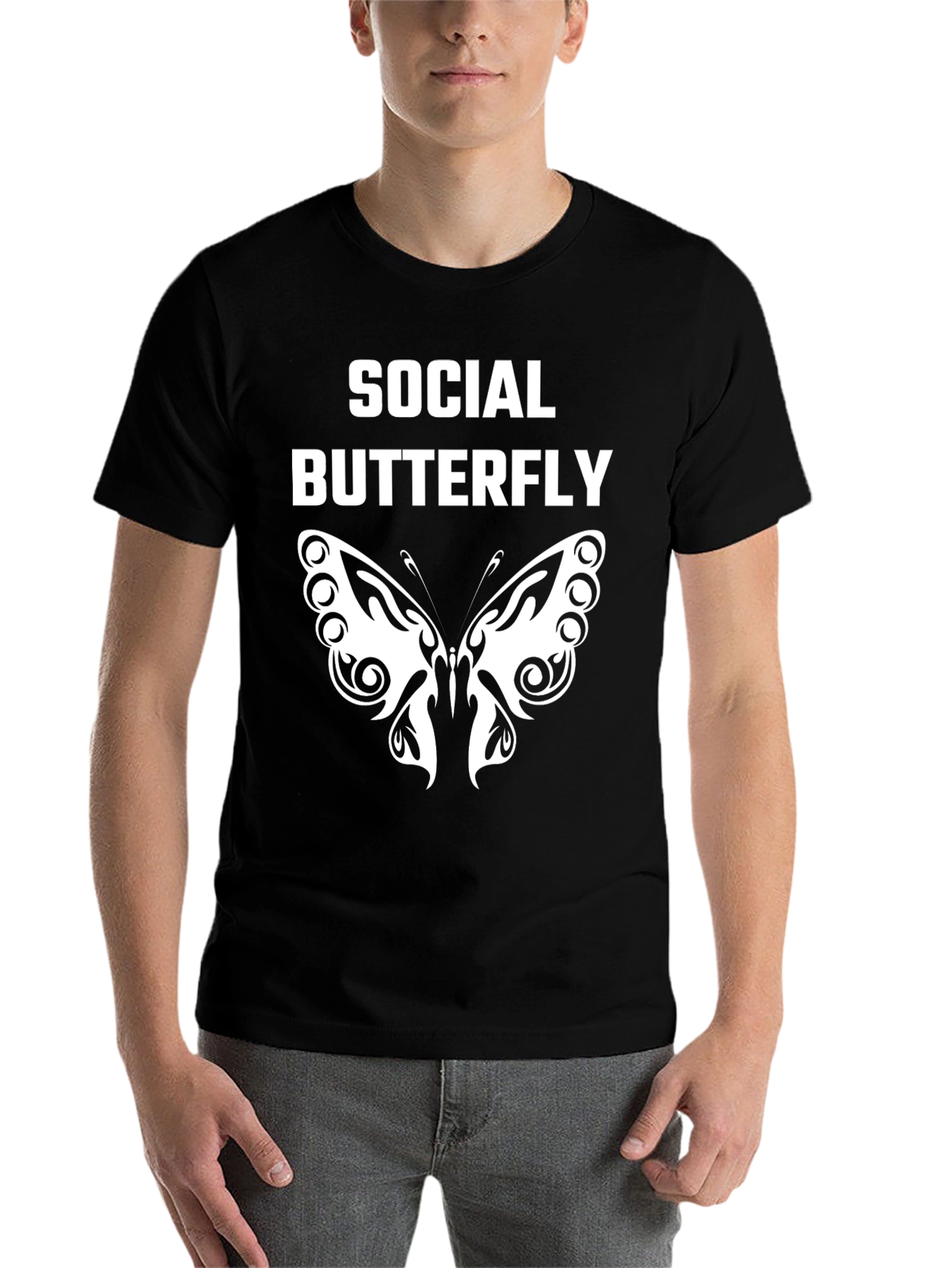 Black Social Butterfly Graphic Tee - Trendy Casual Wear view 7