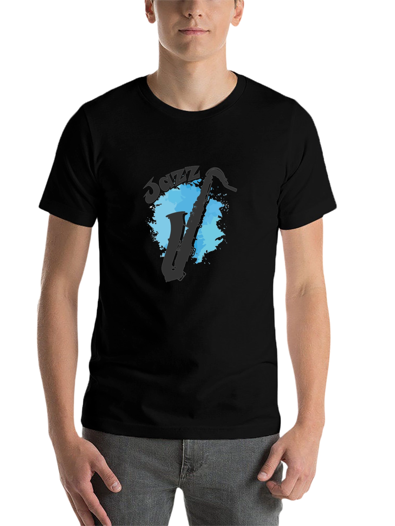 Black Cool Jazz Saxophone Graphic T-Shirt - Black view 7