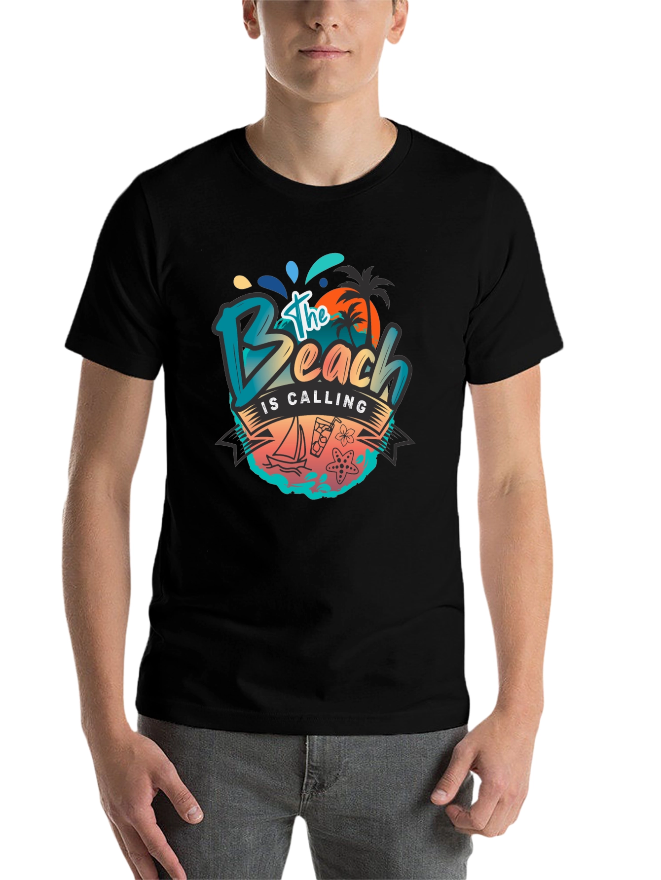Black The Beach Is Calling Graphic T-Shirt - Black view 7