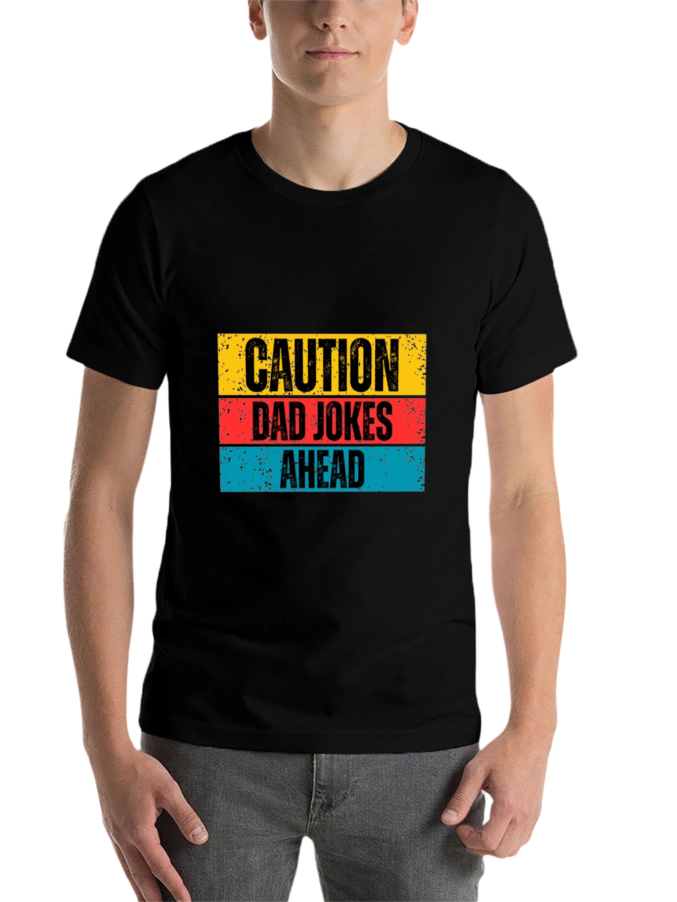 Black Caution Dad Jokes Ahead Graphic Tee view 7