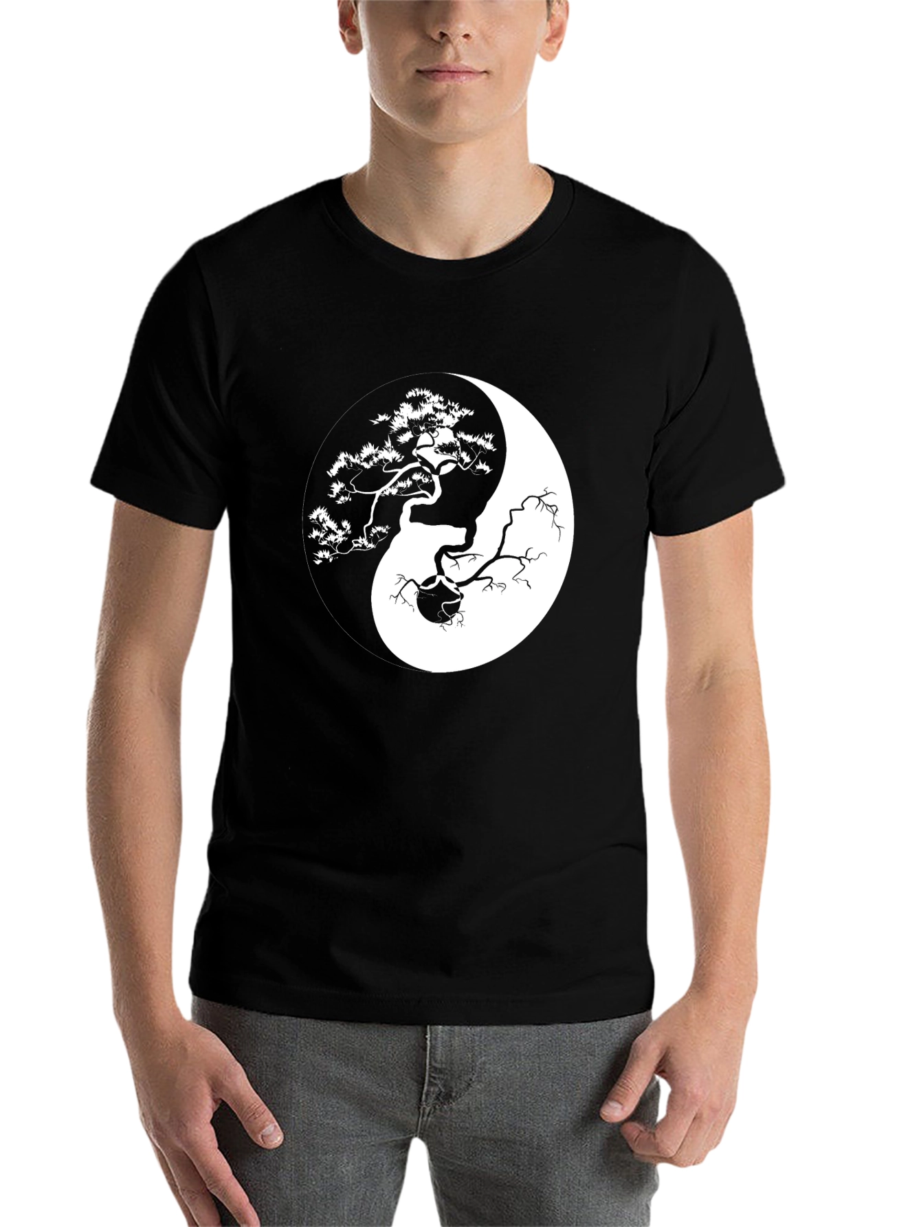 Black Yin Yang Bonsai Tree Graphic T-Shirt view 7
