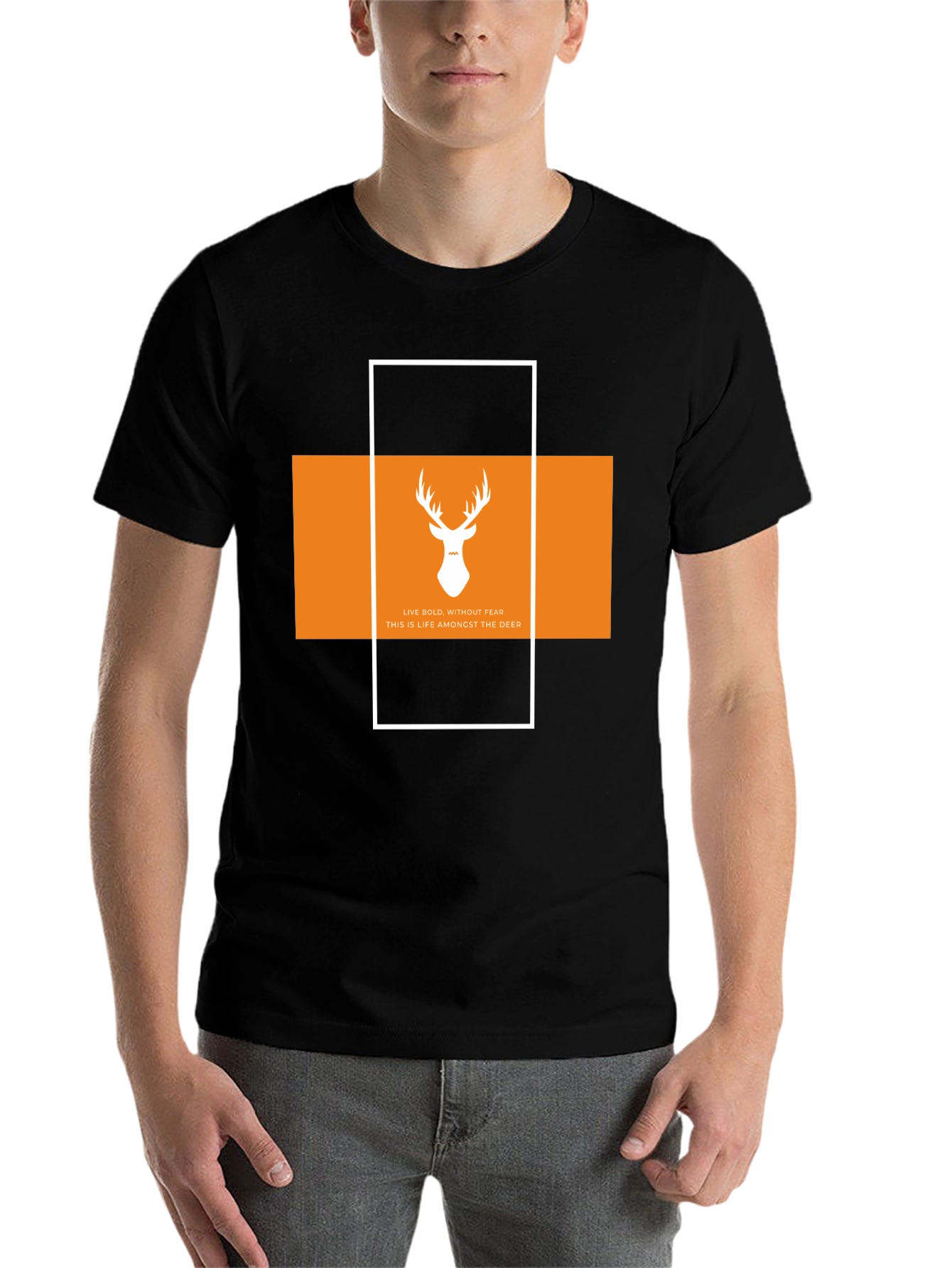 Black Bold Deer Graphic Tee - Stylish Black Cotton T-Shirt view 7