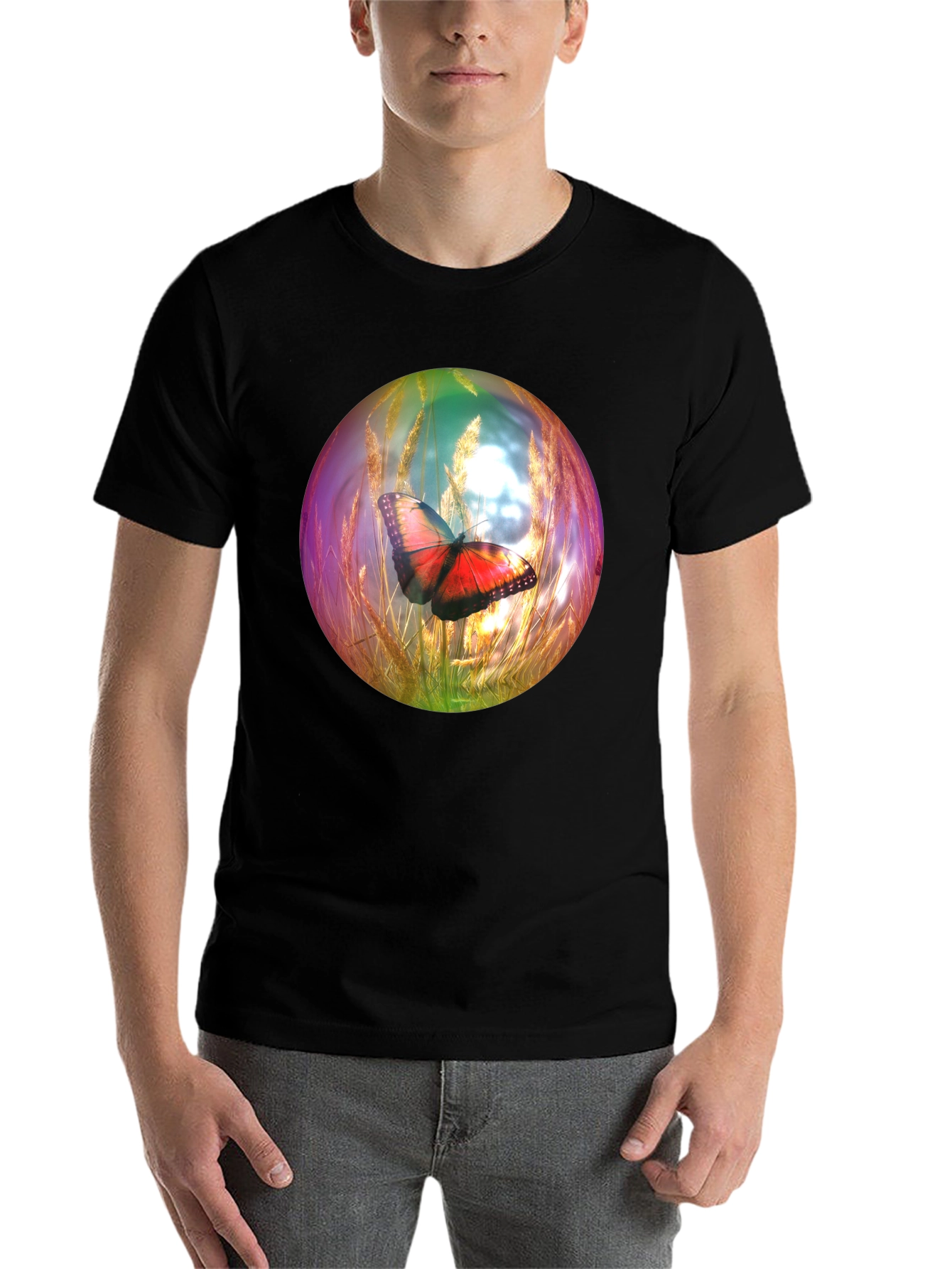 Black Butterfly Orb Graphic T-Shirt - Unique Design view 7