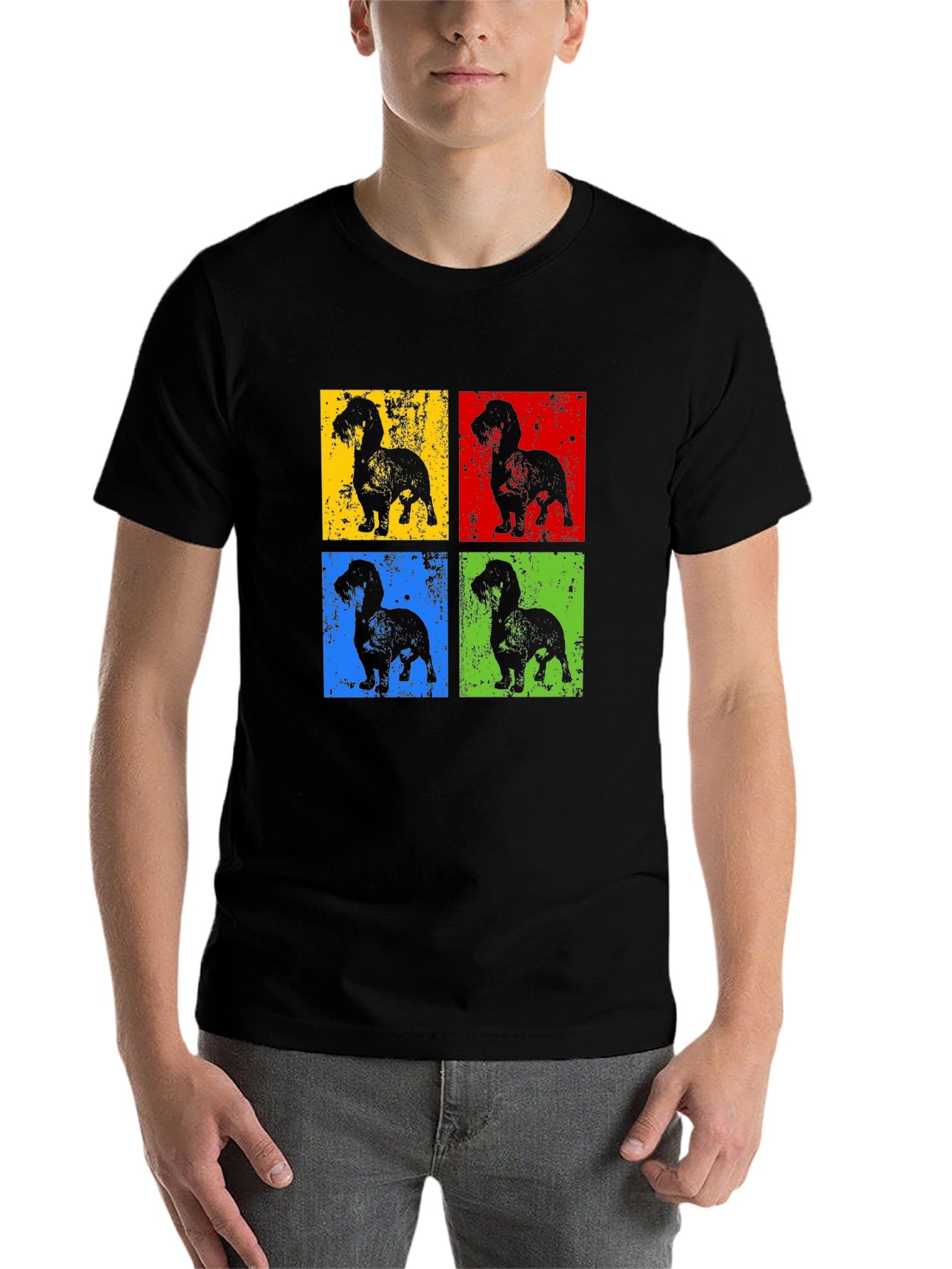 Black Dachshund Pop Art T-Shirt - Modern Dog Lover Tee view 7