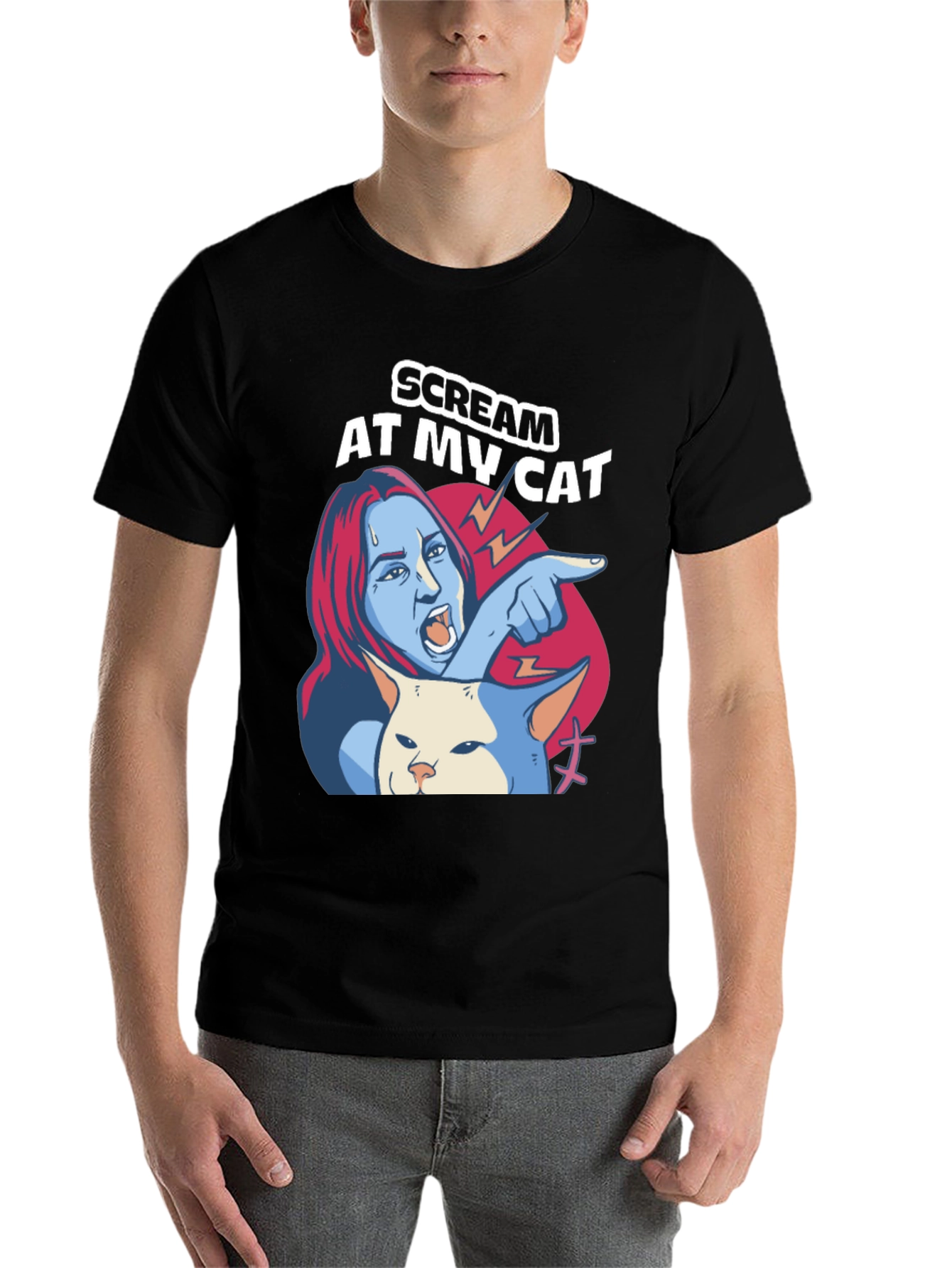 Black Scream At My Cat T-Shirt - Funny Meme Tee view 7