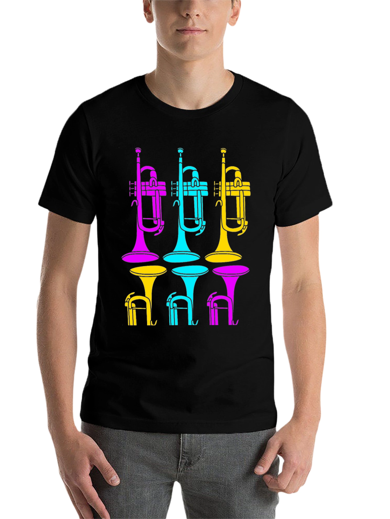 Black Vibrant Trumpet Design Black T-Shirt view 7