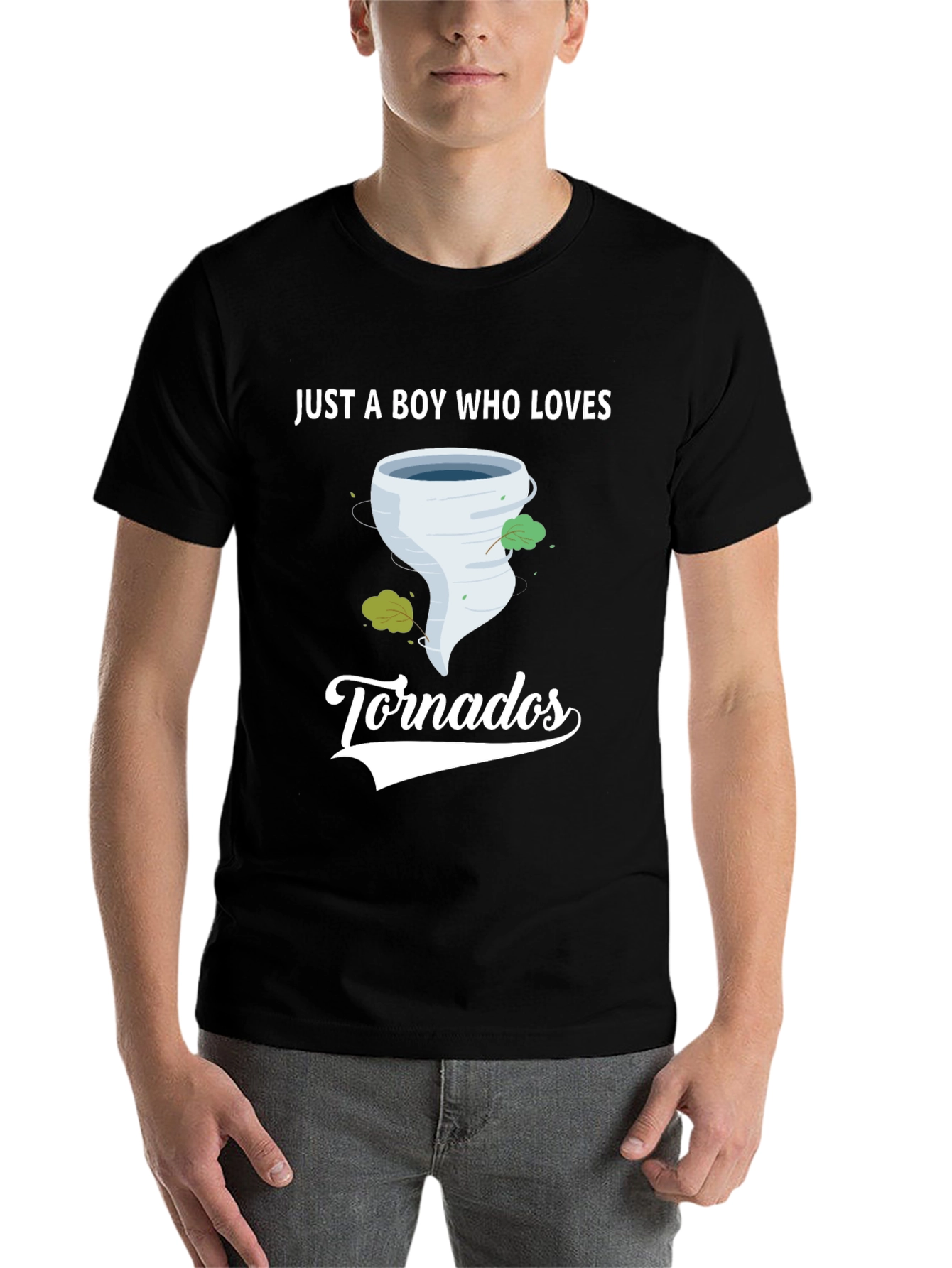 Black Boy Who Loves Tornadoes Black Graphic T-Shirt view 7
