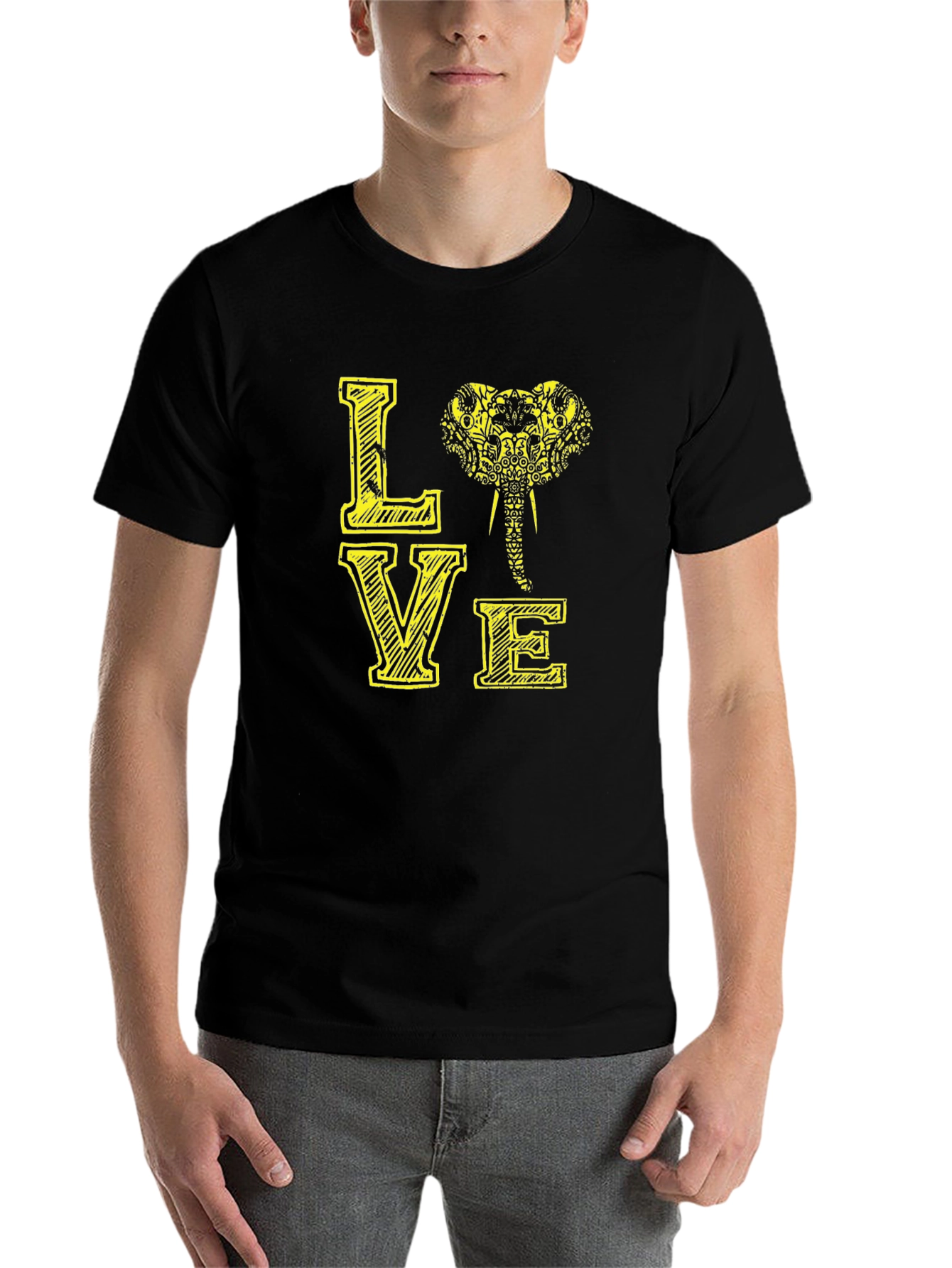 Black Love Elephant Graphic Tee - Black Cotton T-Shirt view 7
