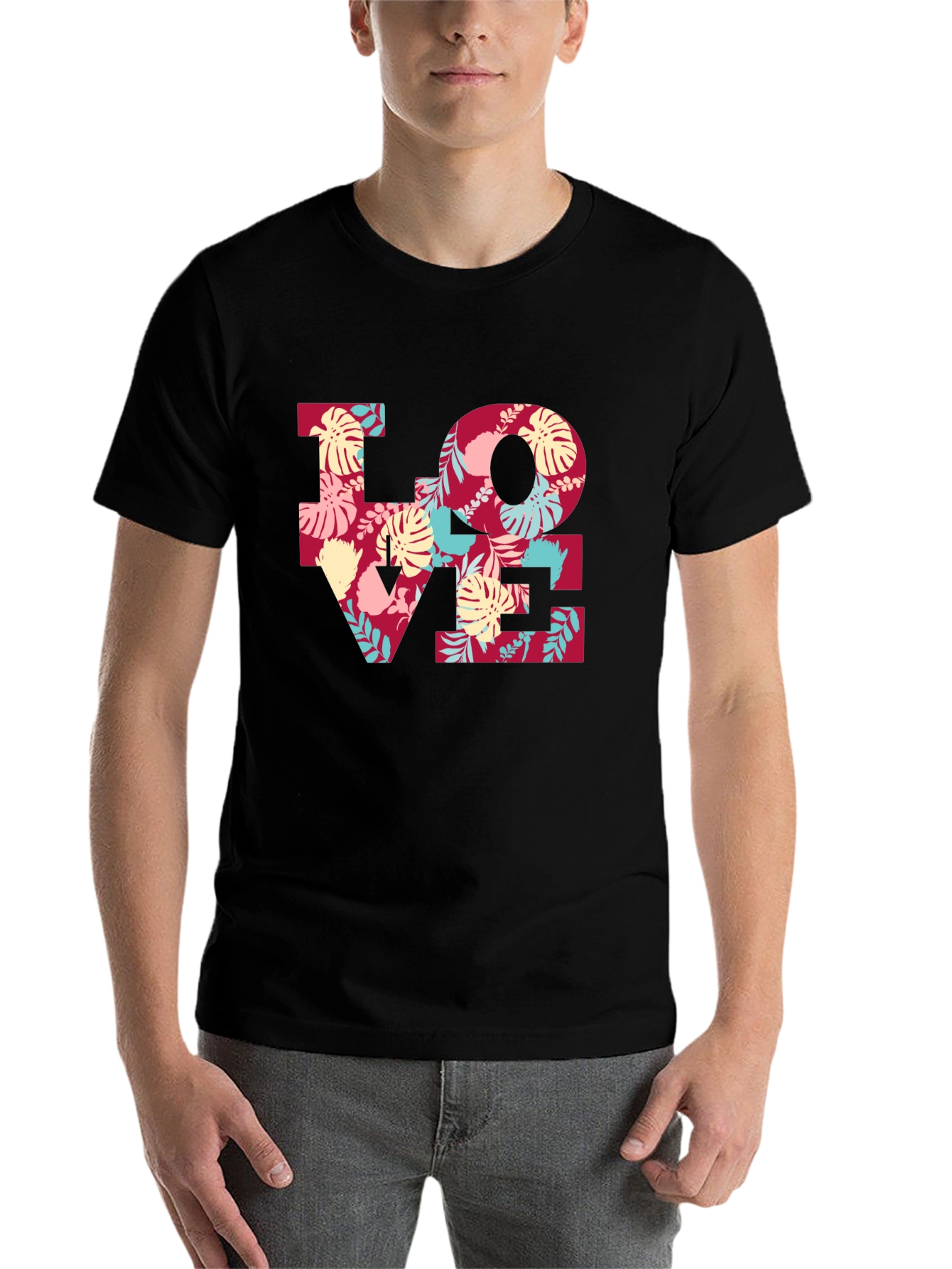 Black Floral LOVE Graphic Tee - Black Casual T-Shirt view 7