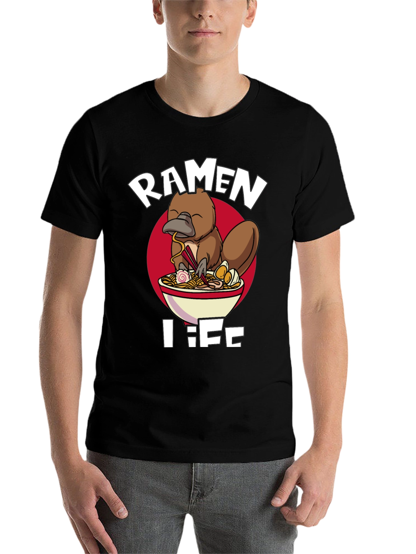 Black Ramen Life Platypus T-Shirt - Unique Graphic Tee view 7