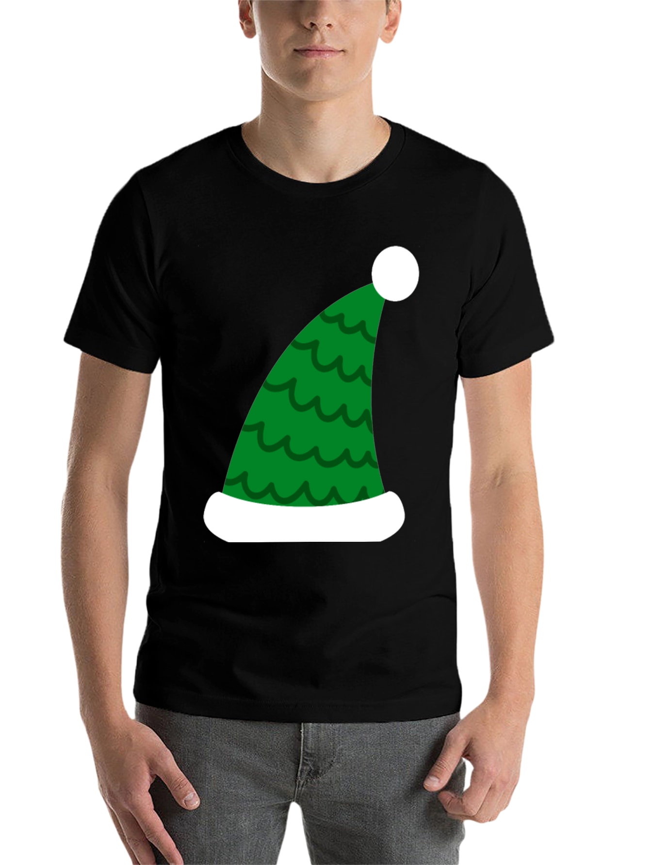 Black Festive Christmas Elf Hat T-Shirt view 7