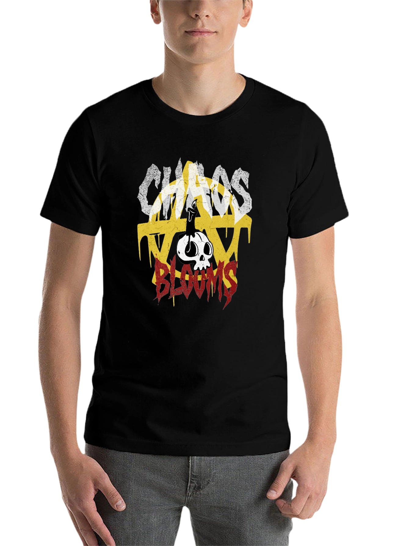 Black Chaos Blooms Graphic Print T-Shirt - Black view 7