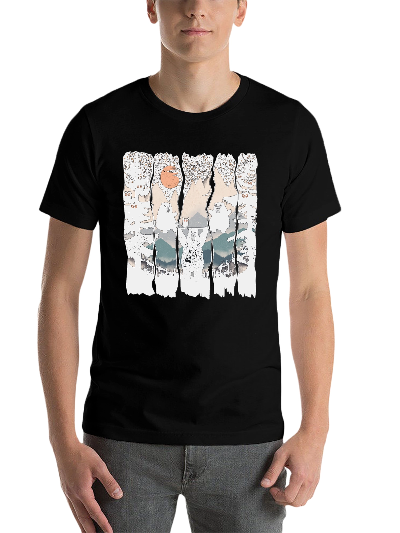 Black We Bare Bears Mountain T-Shirt view 7