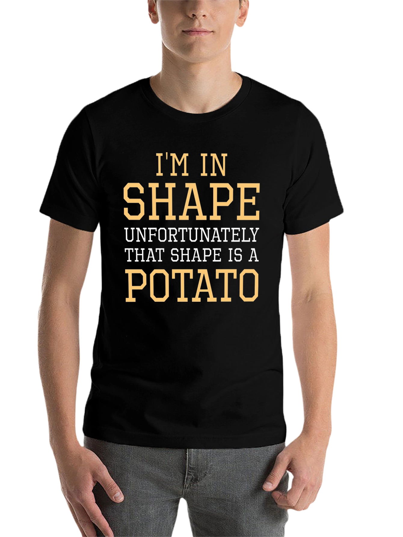 Black Funny Potato Shape T-Shirt - Novelty Graphic Tee view 7