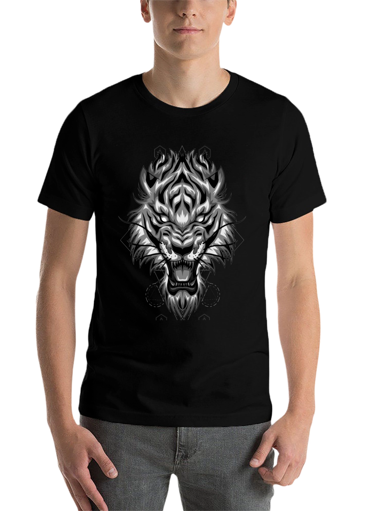 Black Tiger Graphic Print Black T-Shirt view 7