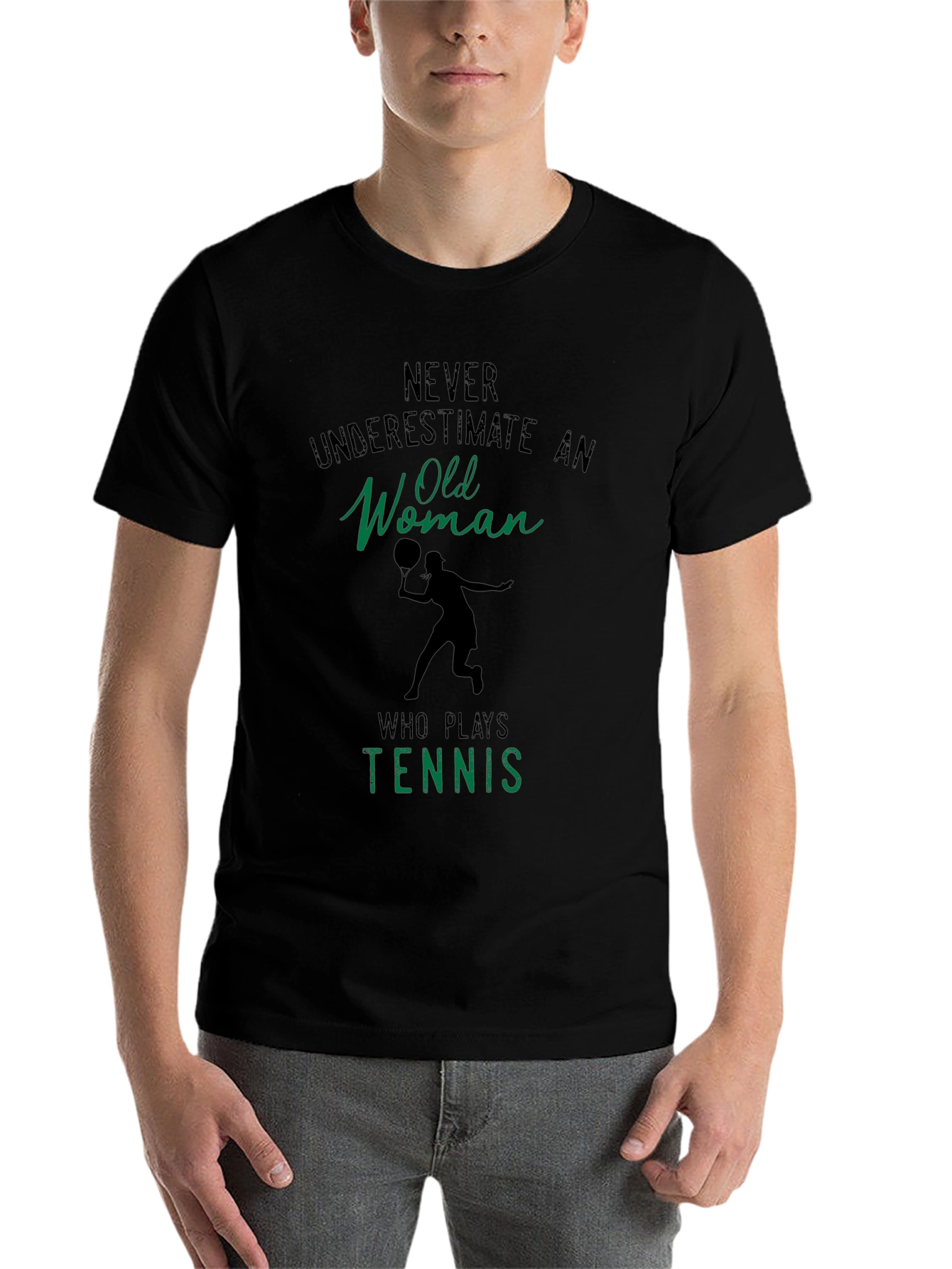 Black Funny Tennis Old Woman T-Shirt view 7