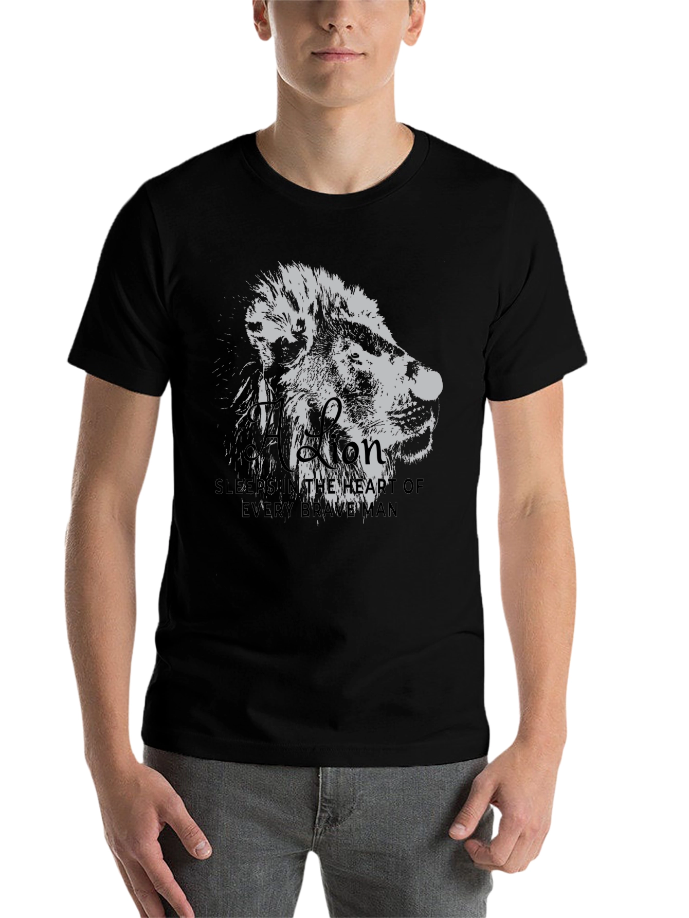 Black Lion Heart Graphic Print Men's T-Shirt view 7