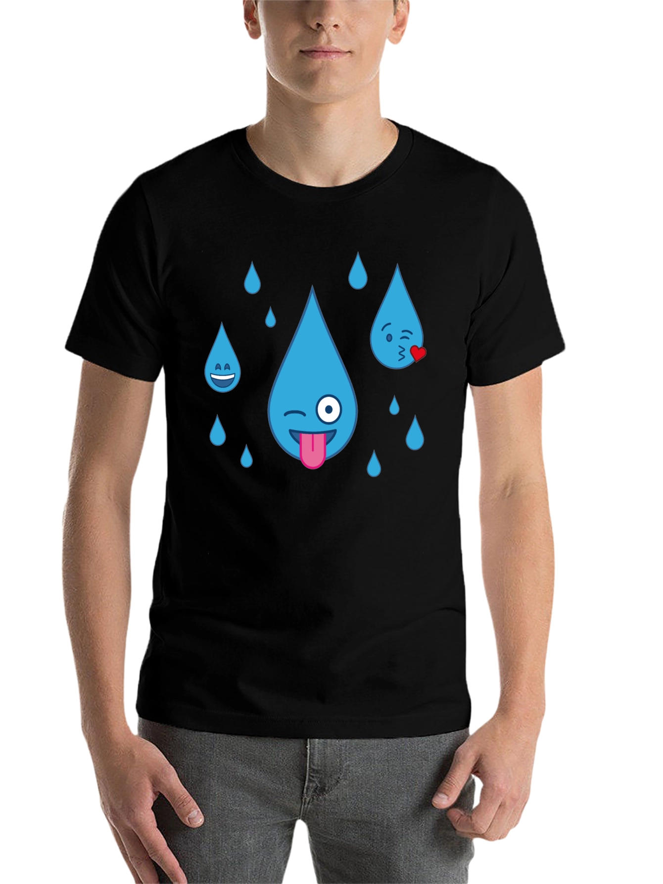 Black Emoji Raindrops Black T-Shirt view 7
