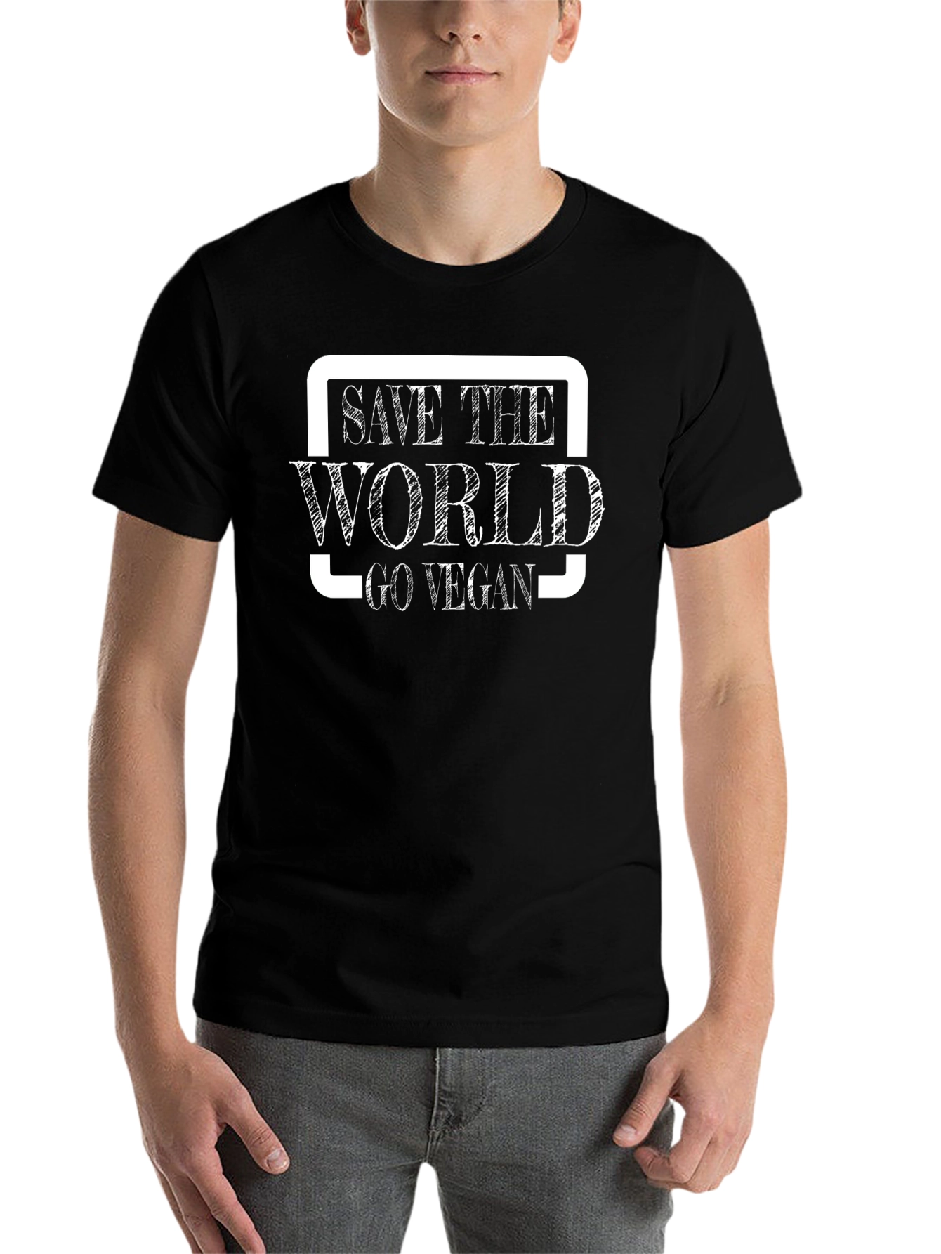 Black Save the World Go Vegan Graphic T-Shirt view 7