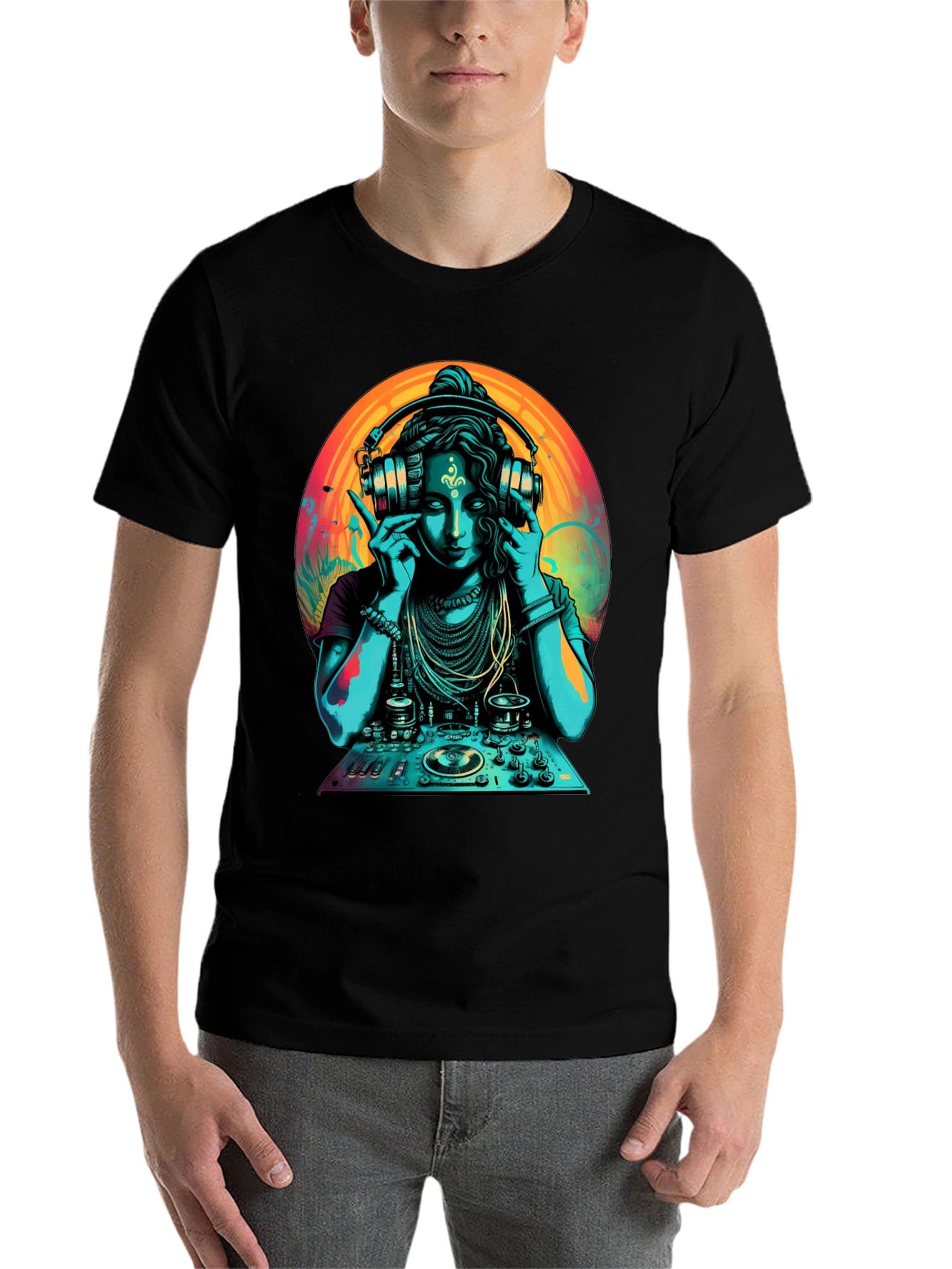 Black DJ Shiva T-Shirt - Black Cotton Graphic Tee view 7