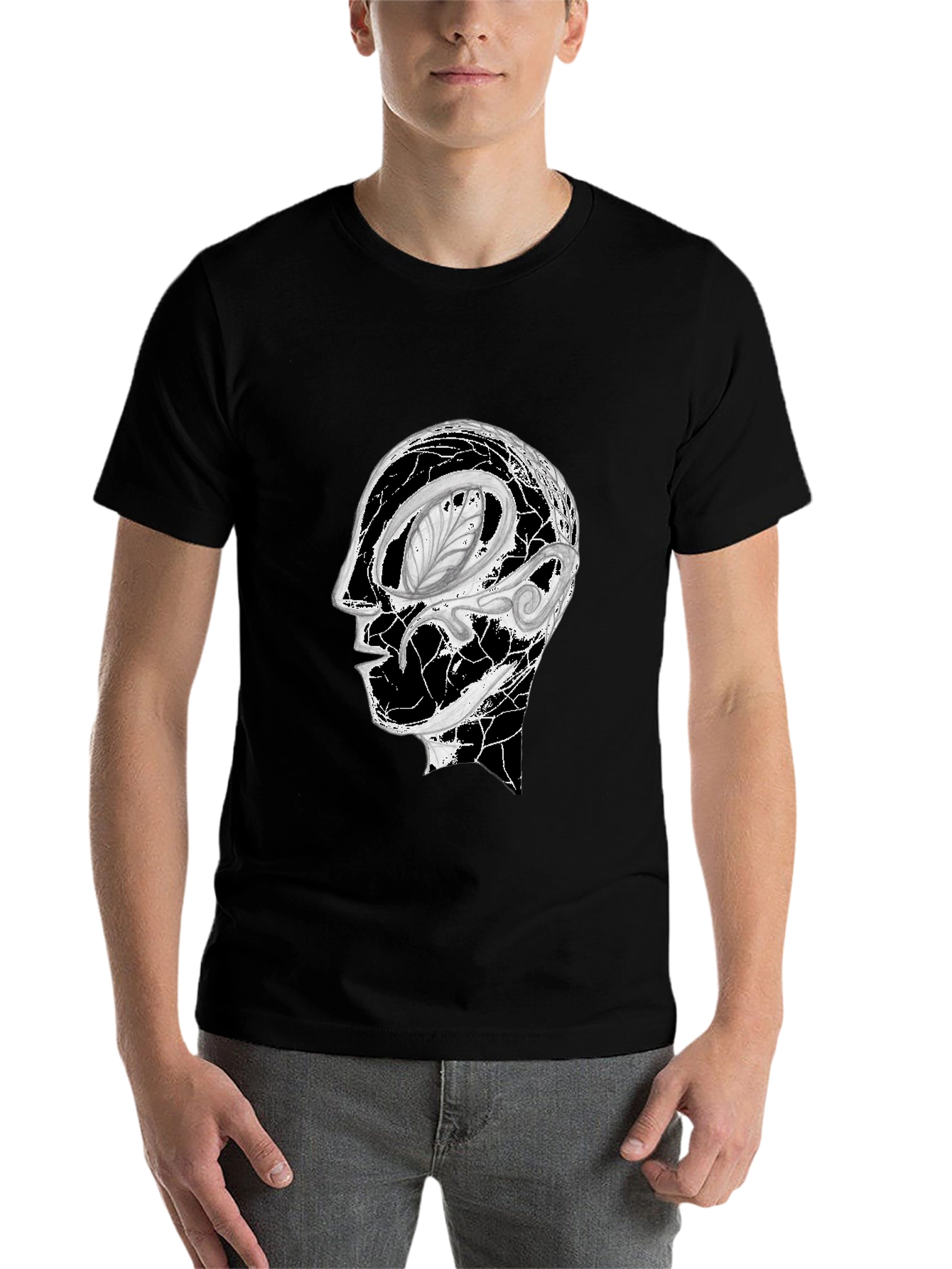 Black Abstract Head Graphic Black Tee view 7