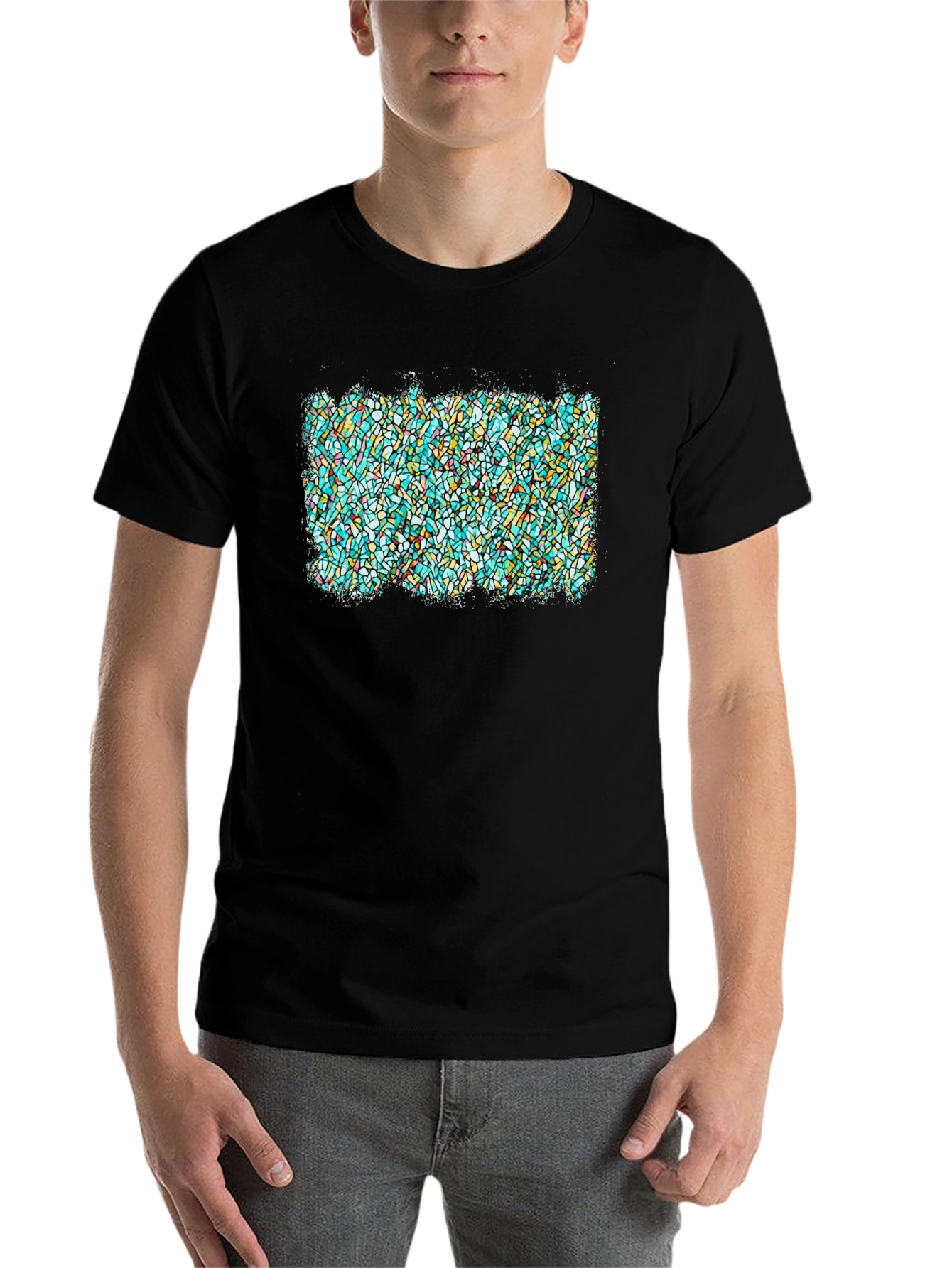 Black Abstract Stained Glass Graphic Tee - Soft Black T-Shirt view 7