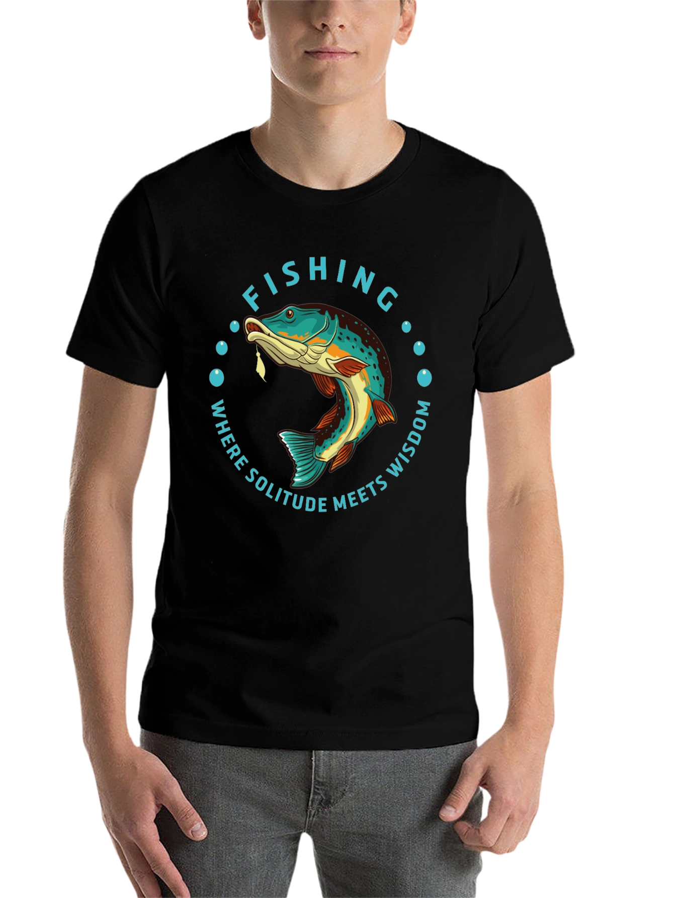 Black Fishing Solitude Wisdom Graphic Tee view 7