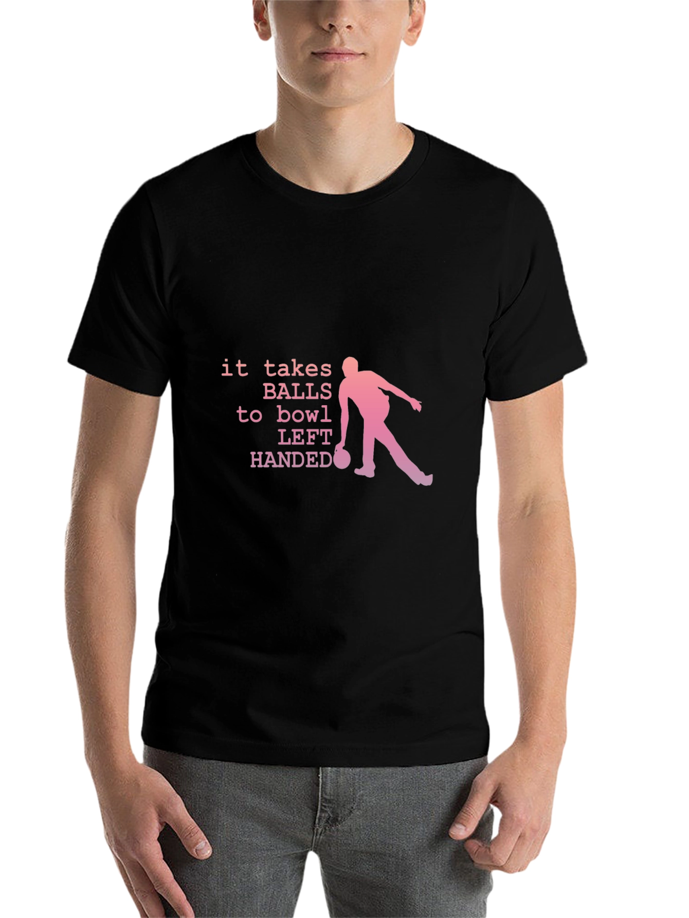 Black Funny Bowling T-Shirt - Left Handed Bowler Tee view 7